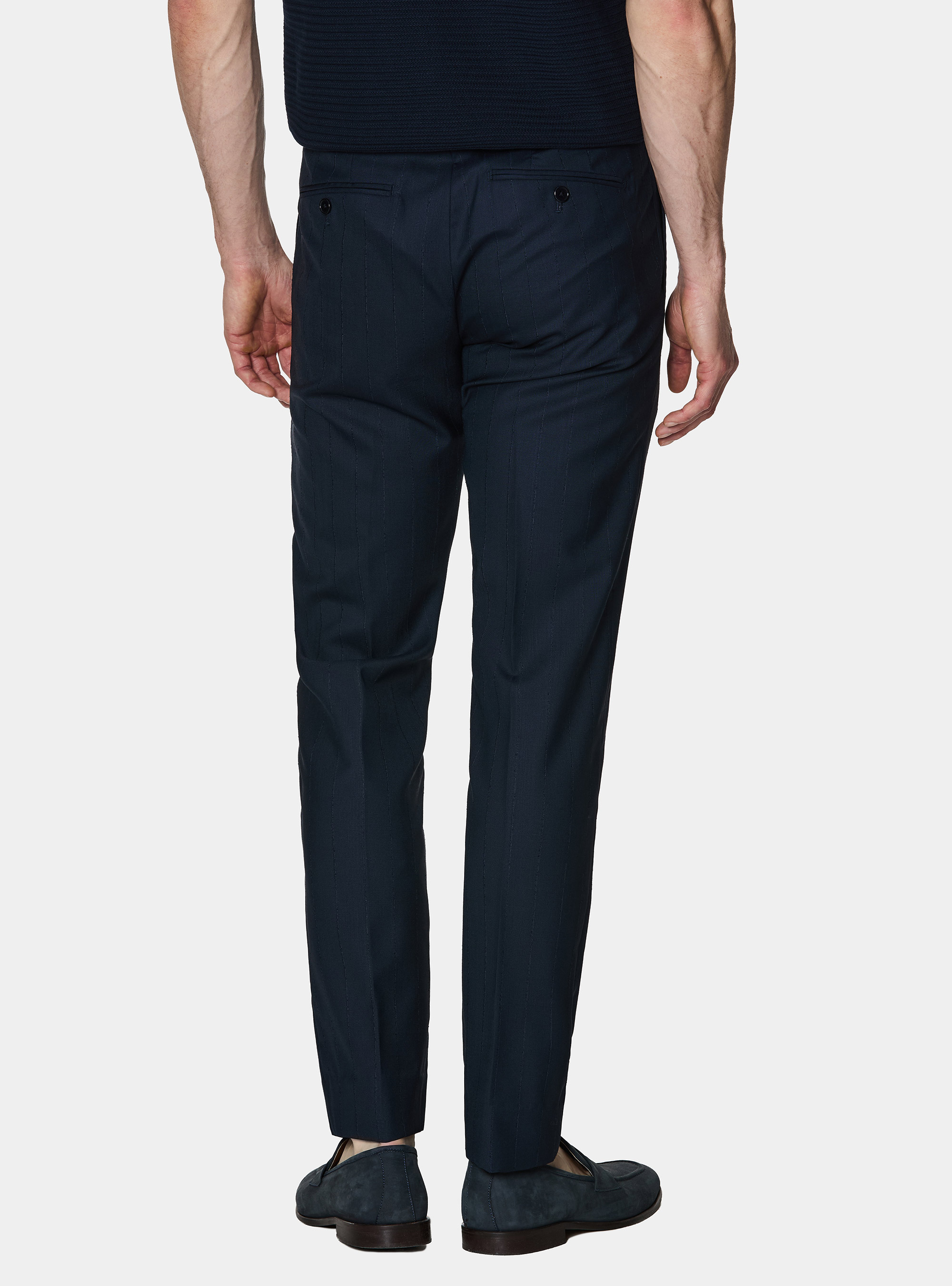 Pantalones de traje a rayas 100% lana, AZUL MARINO