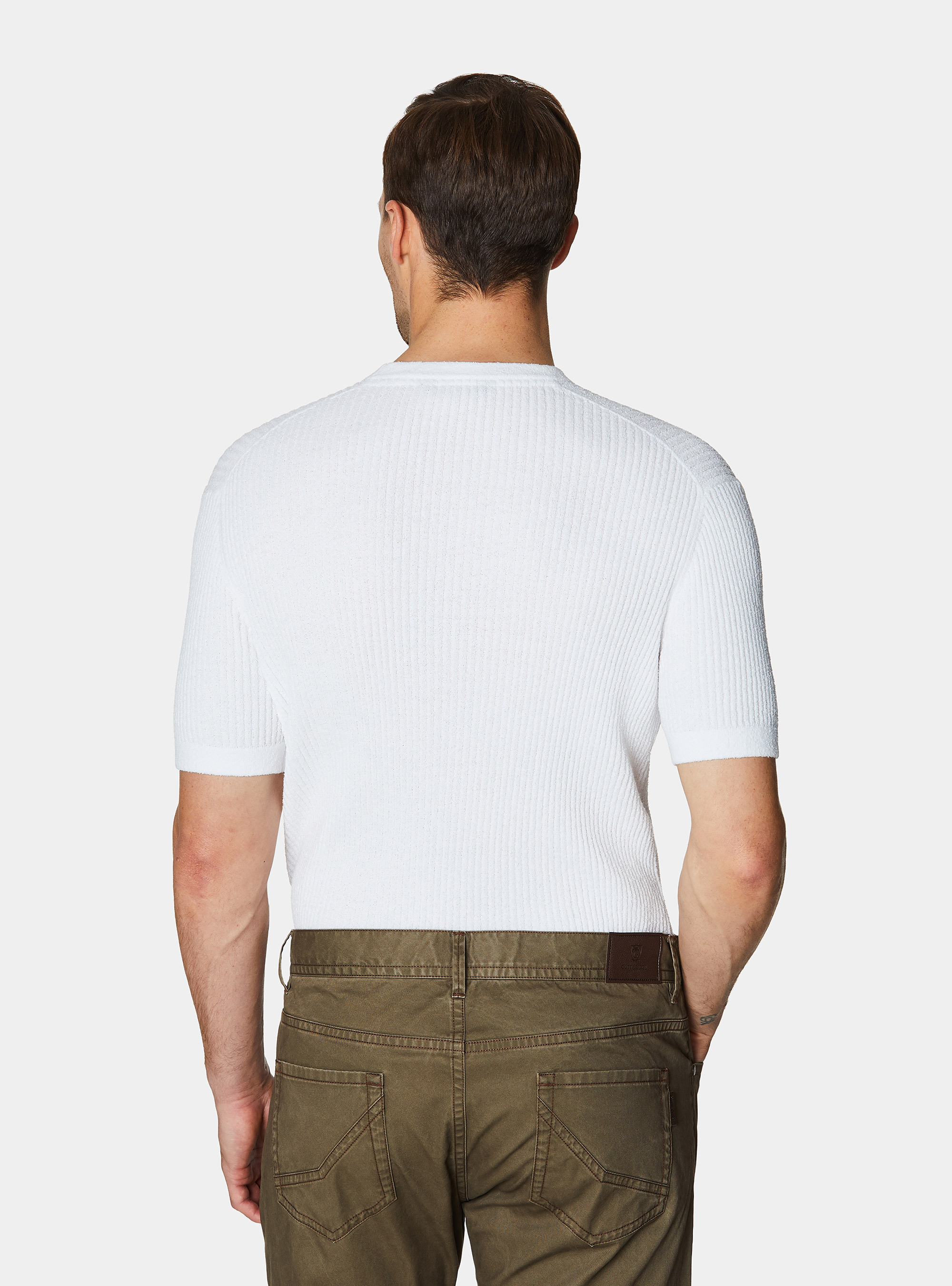 Girocollo in maglia boucl&egrave; a costina, BIANCO