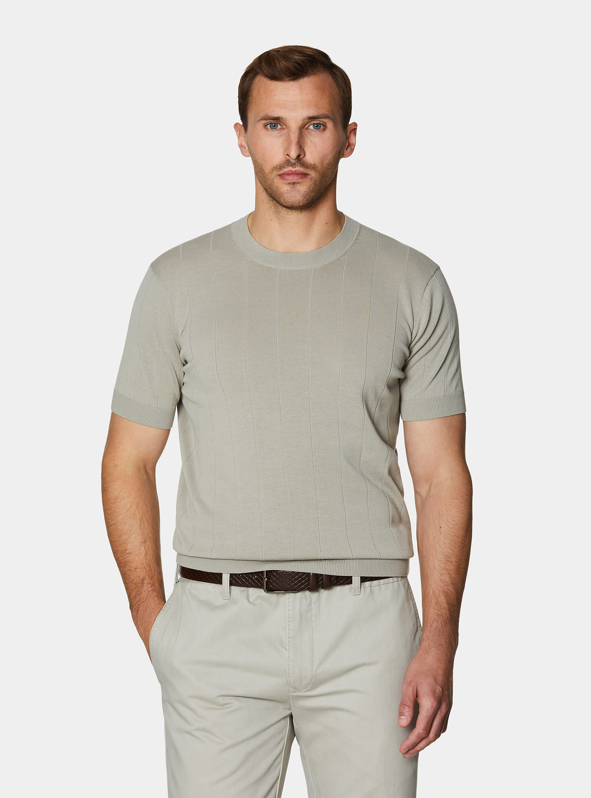 Maglia in puro cotone costa piatta, SABBIA