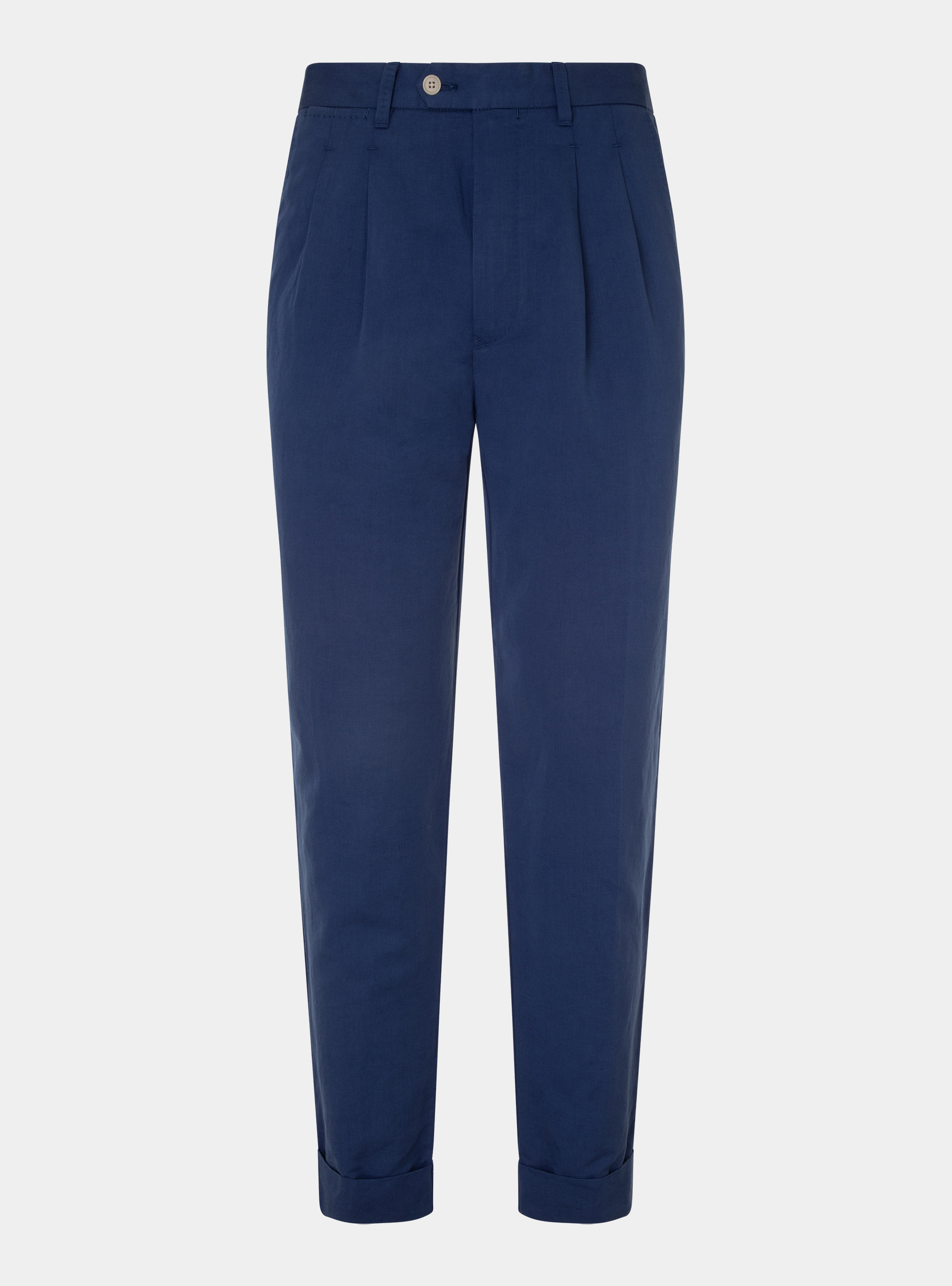 Pantaloni doppia pince in lino e cotone, BLU