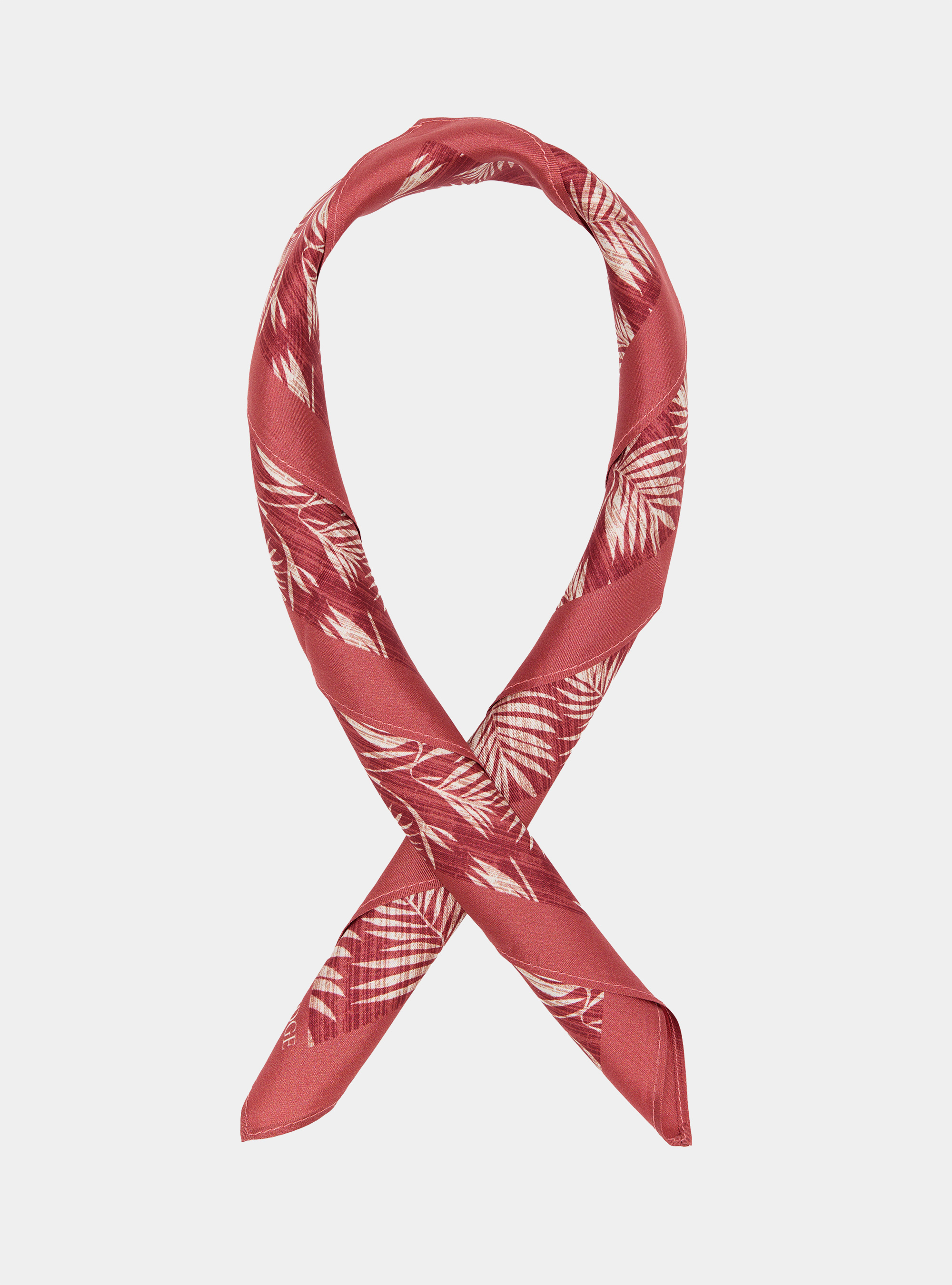 Silk foulard with leaf print, TERRACOTTA