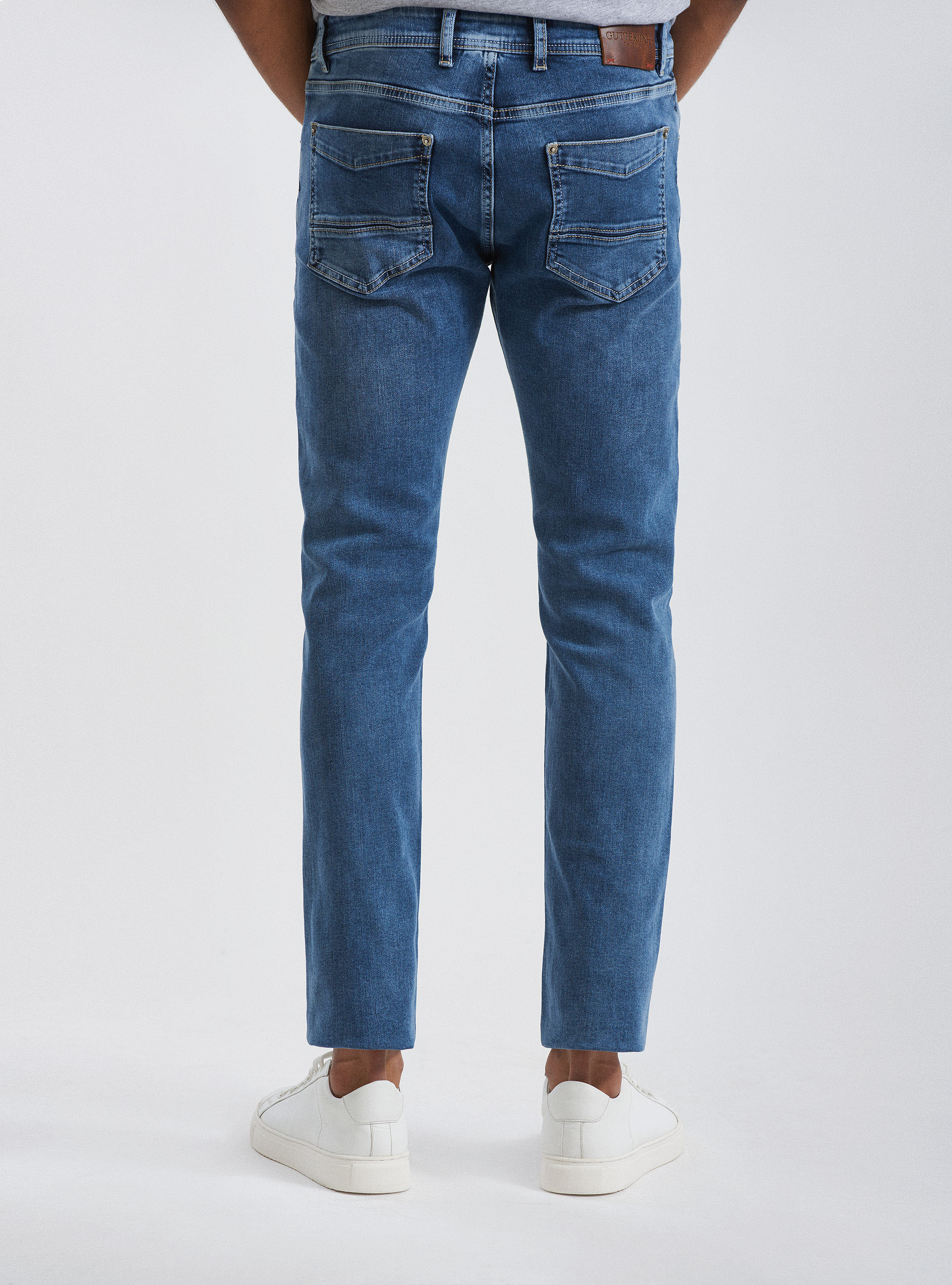 Jeans 5 tasche con rotture, BLU NAVY