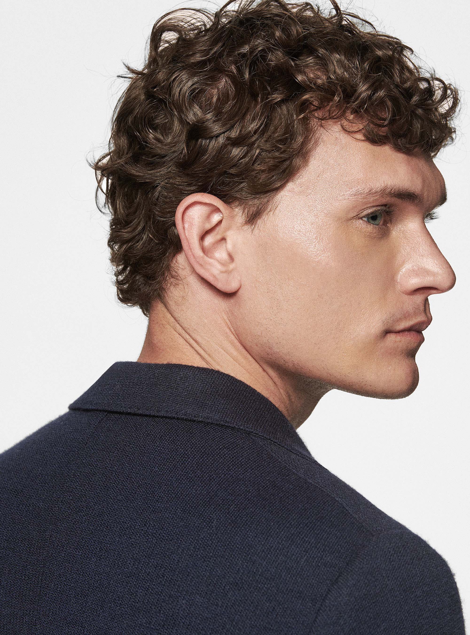 Giacca sfoderata in jersey di lana e cotone, BLU NAVY