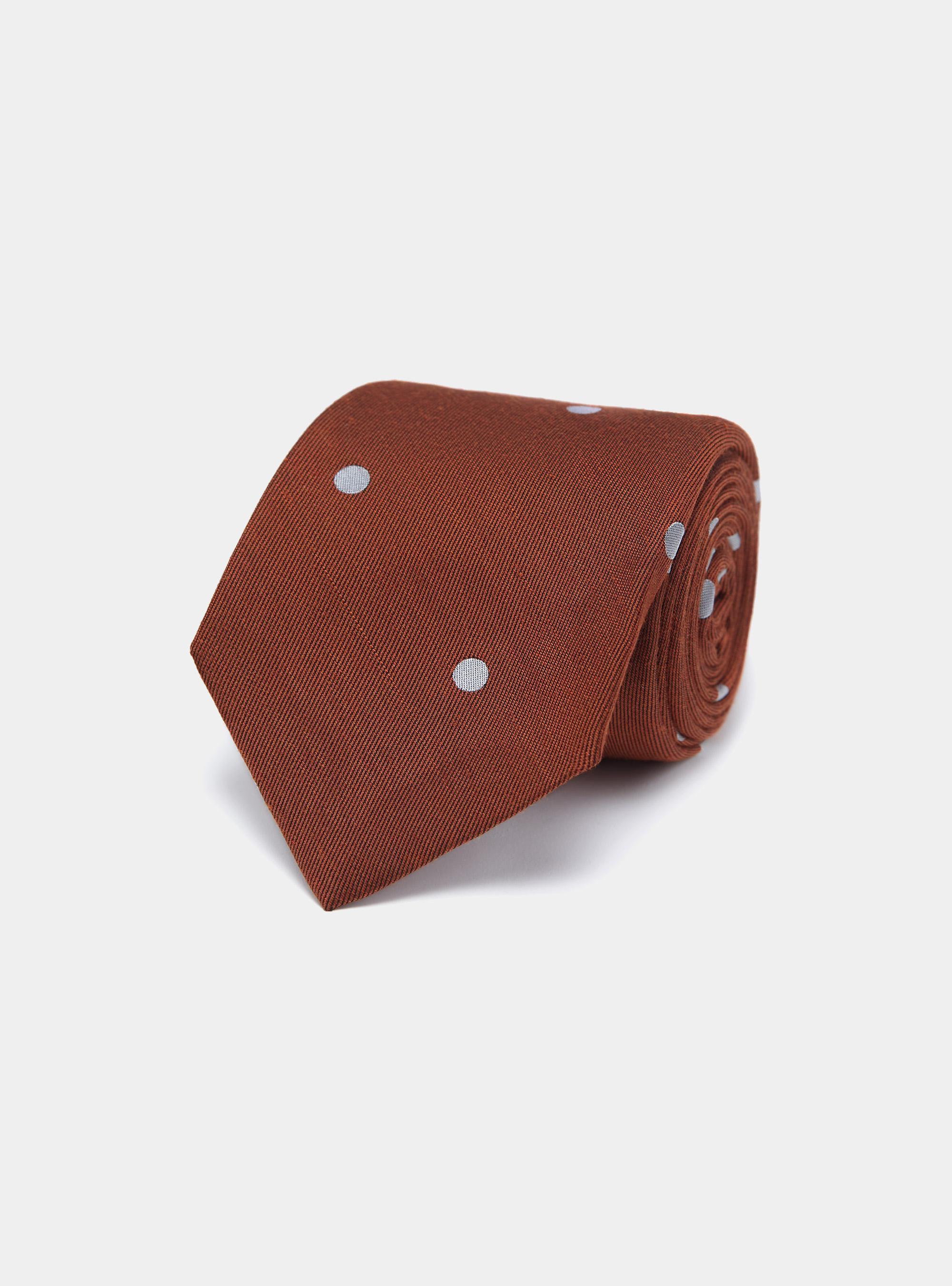 Cravate Macro en soie et lin à pois, TERRE CUITE