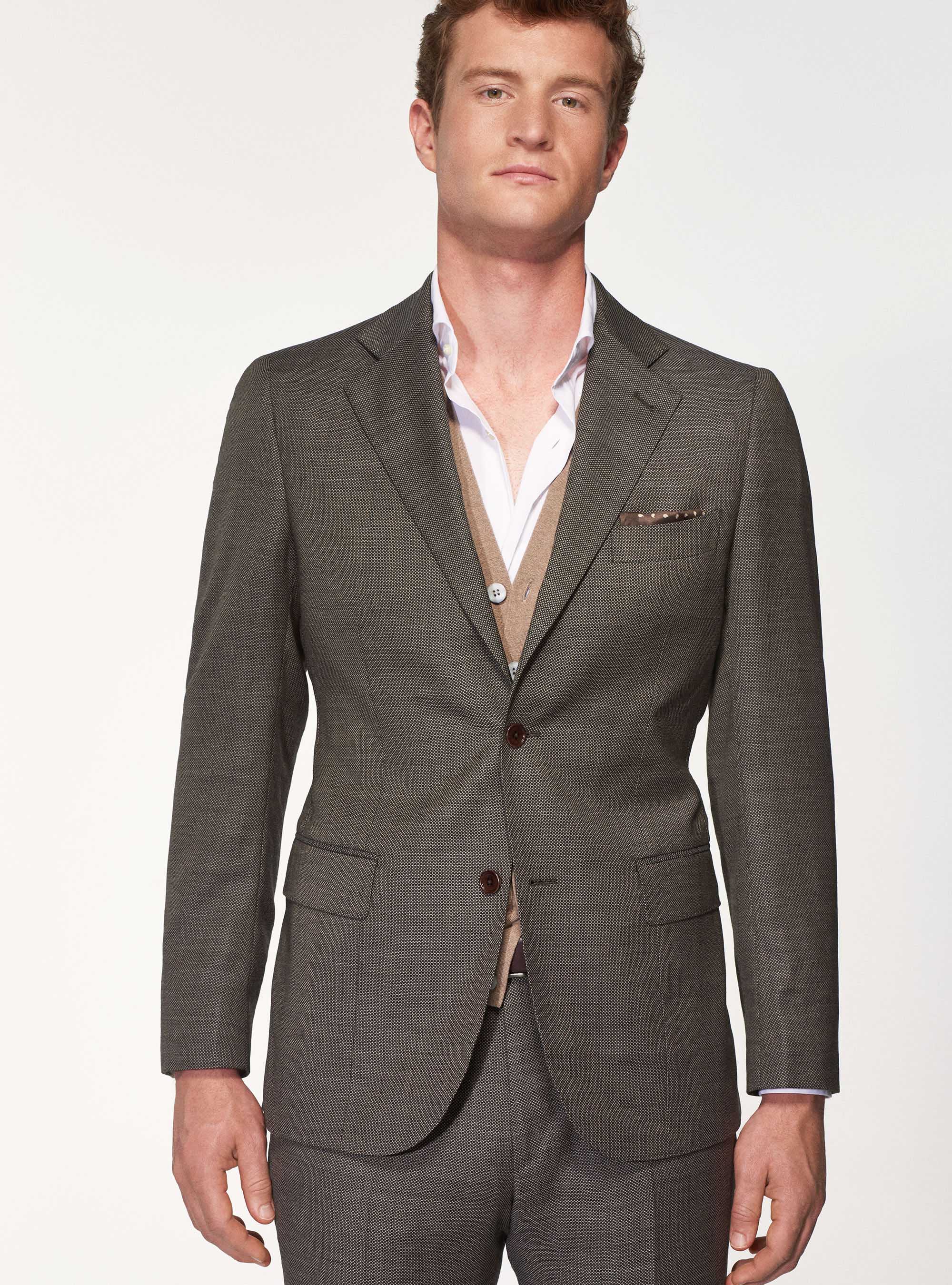 Giacca per abito in pura lana occhio di pernice, MARRONE