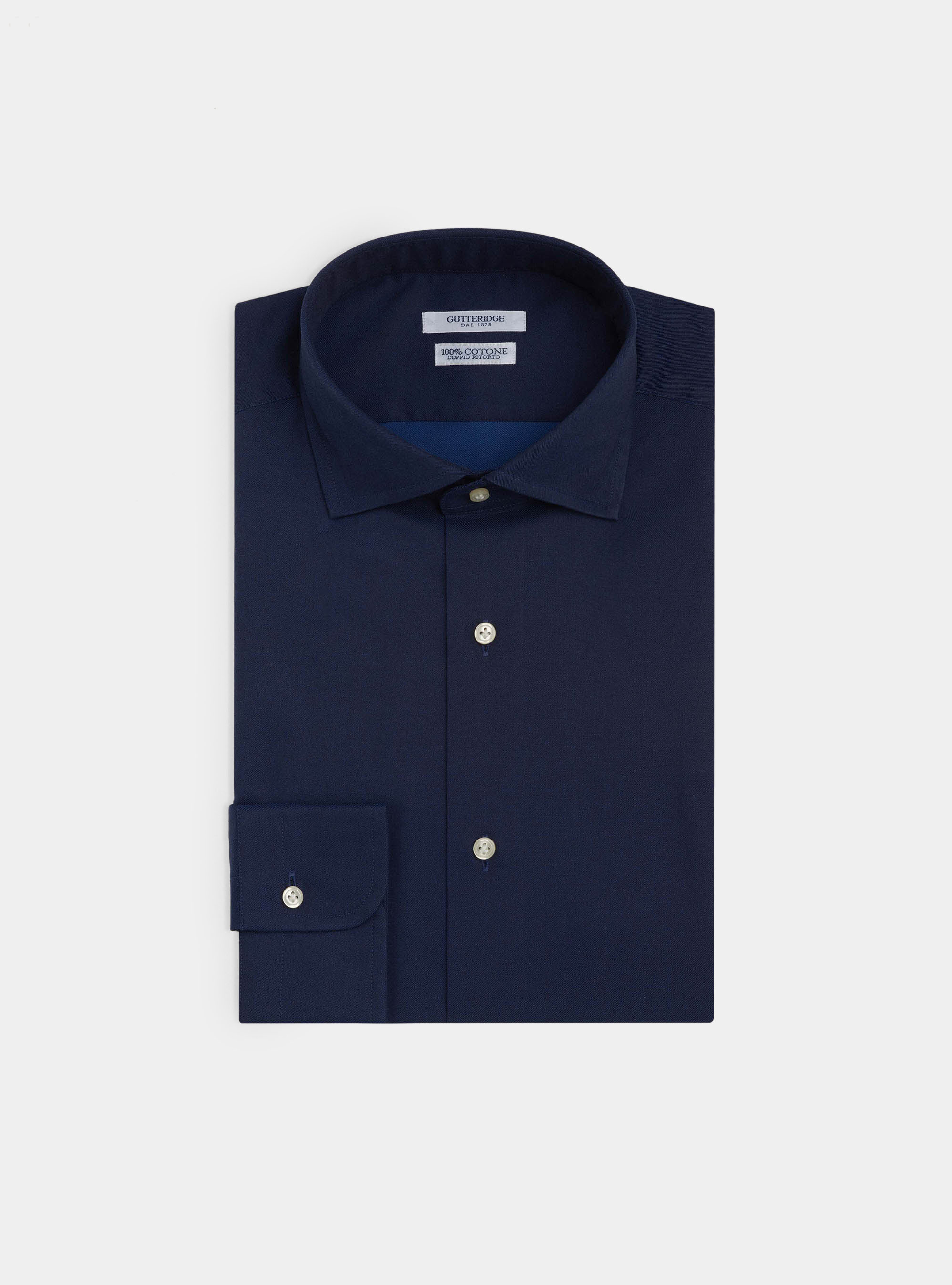 Camicia collo francese semiaperto in twill di cotone