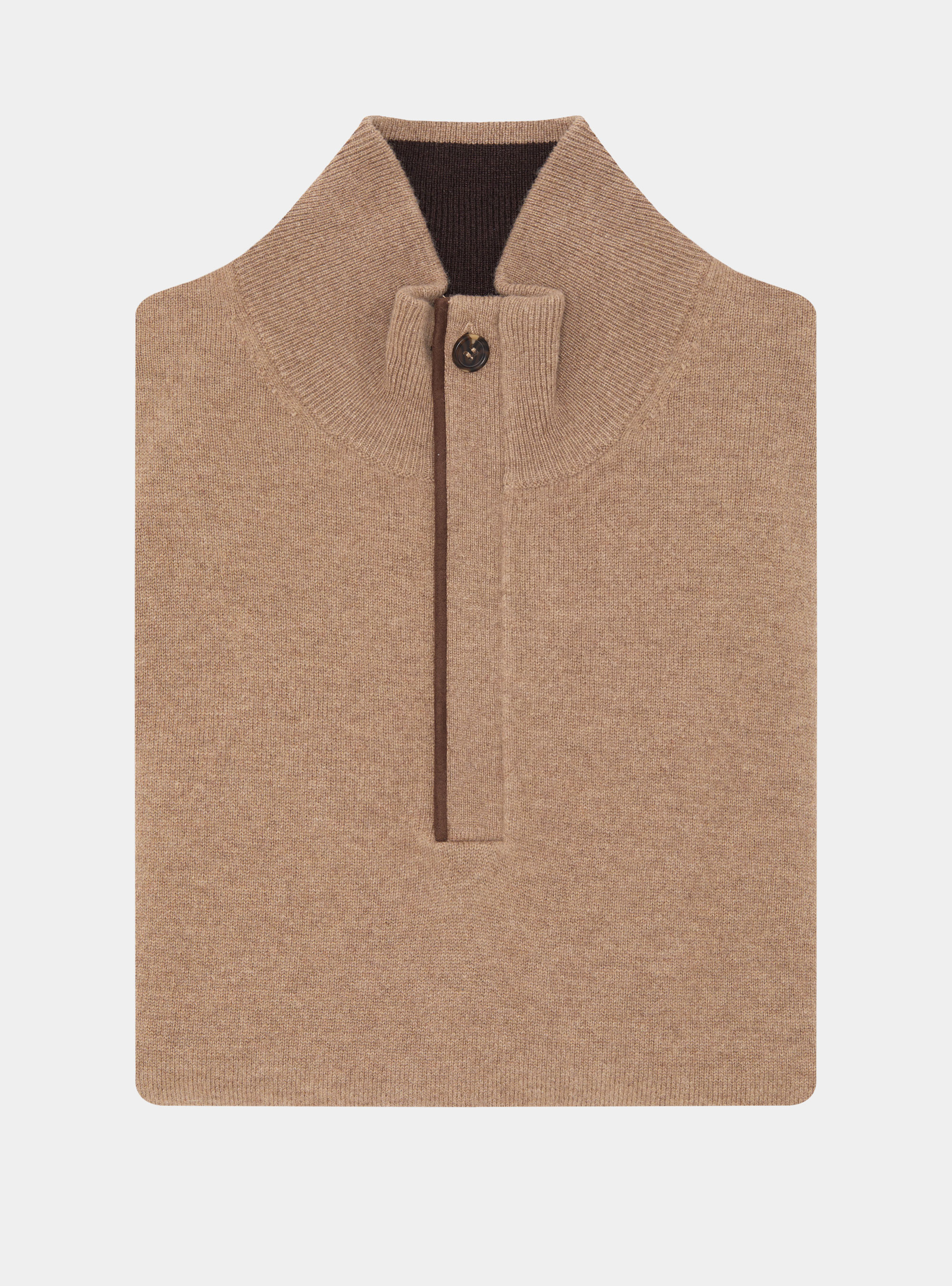 Punto con media cremallera de lana de cordero y cachemira, CAMMELLO 0570C