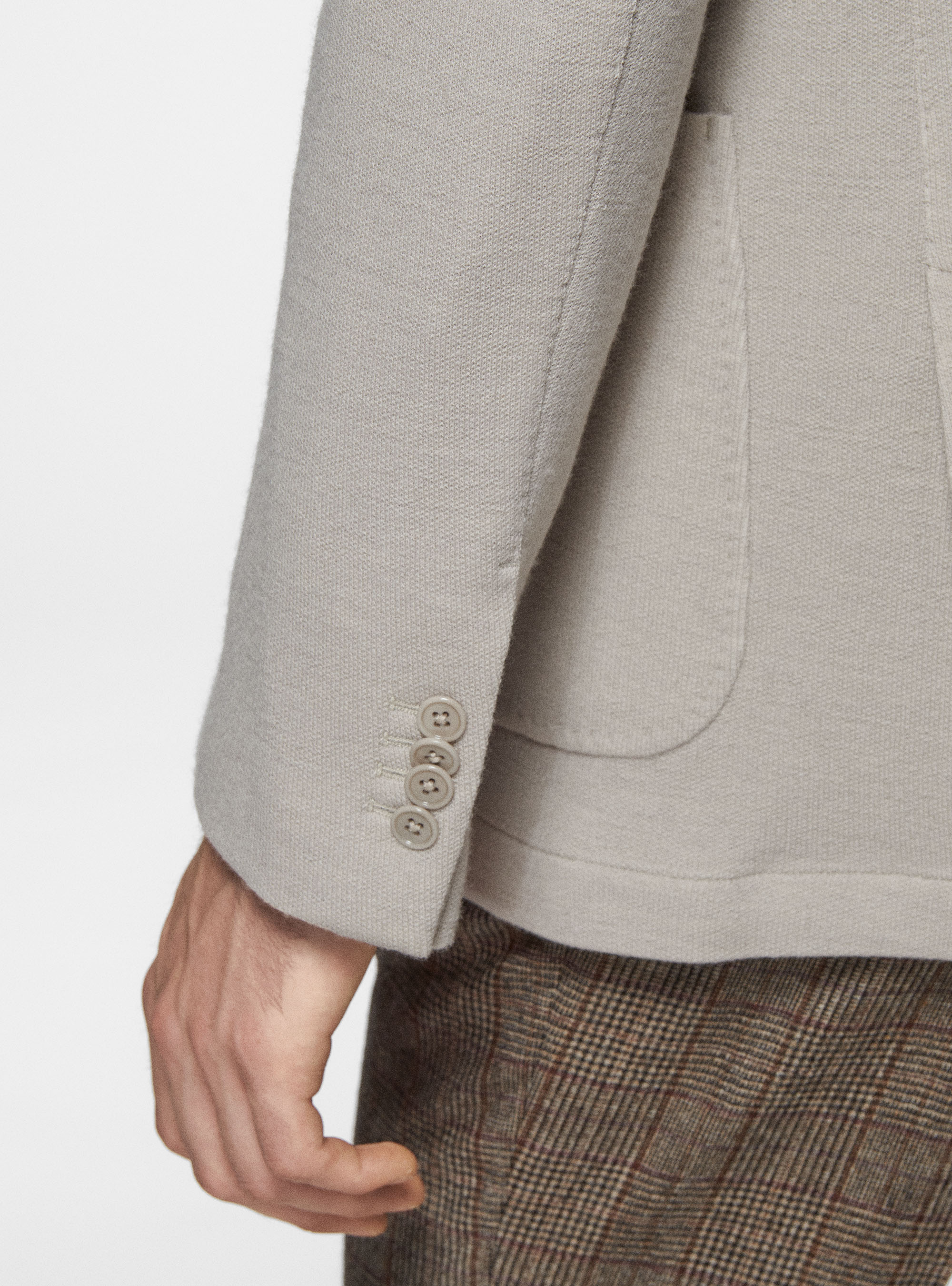 Giacca sfoderata in jersey di lana e cotone, PANNA