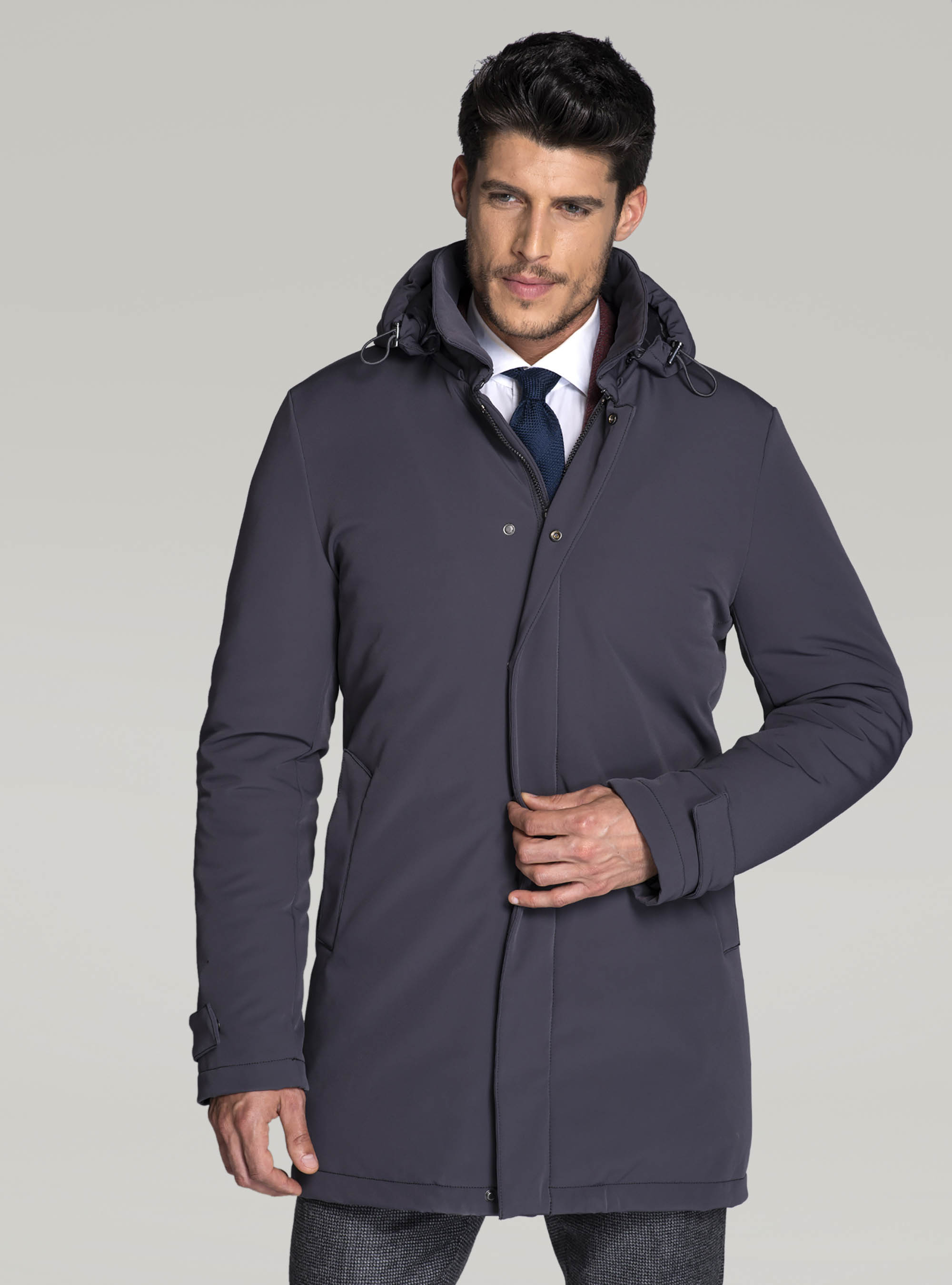 Giubbotto tecnico con cappuccio, GRIGIO CHIARO MELANGE