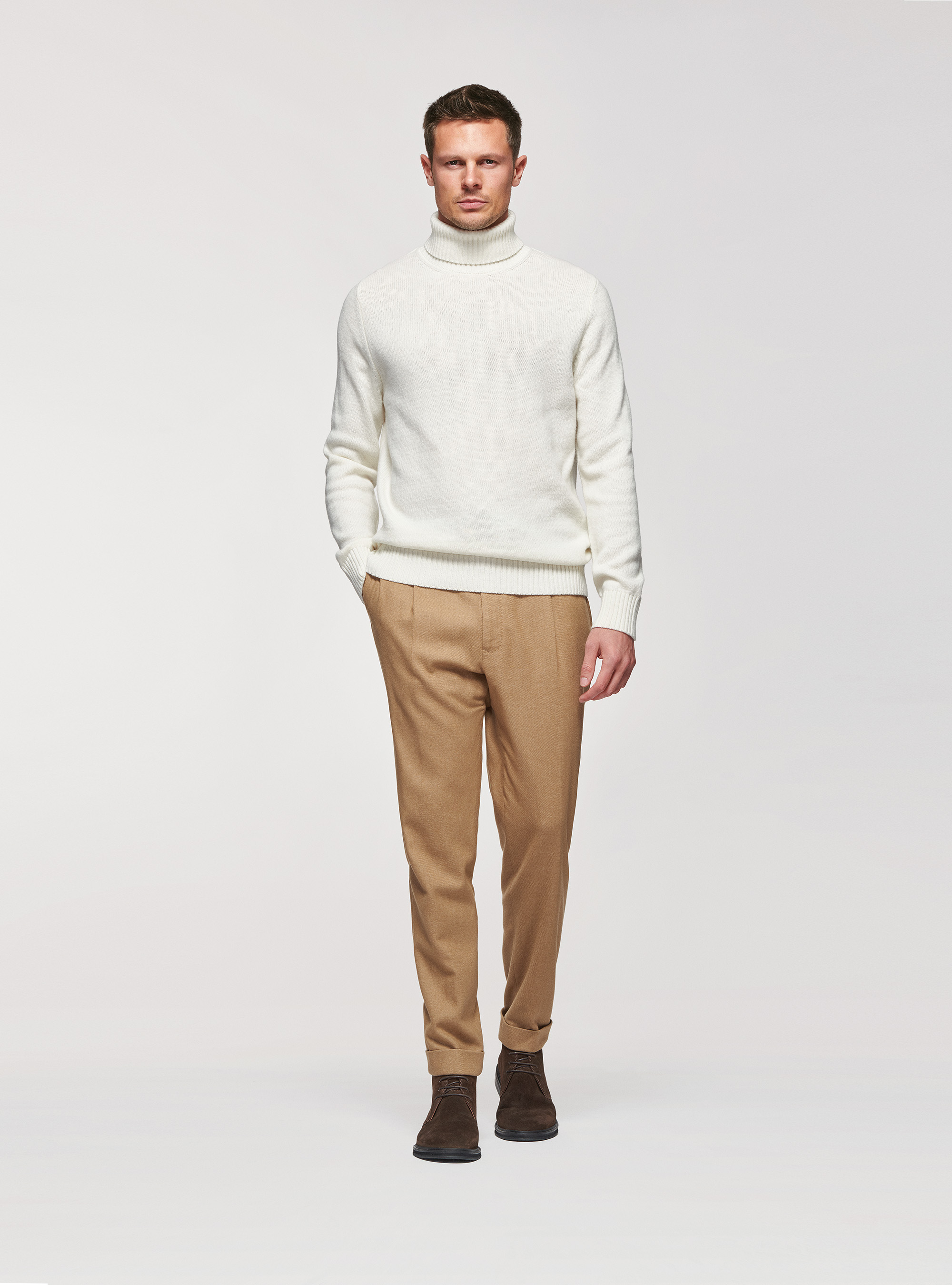 Pantaloni con pinces in flanella di lana Duemilagori, SABBIA