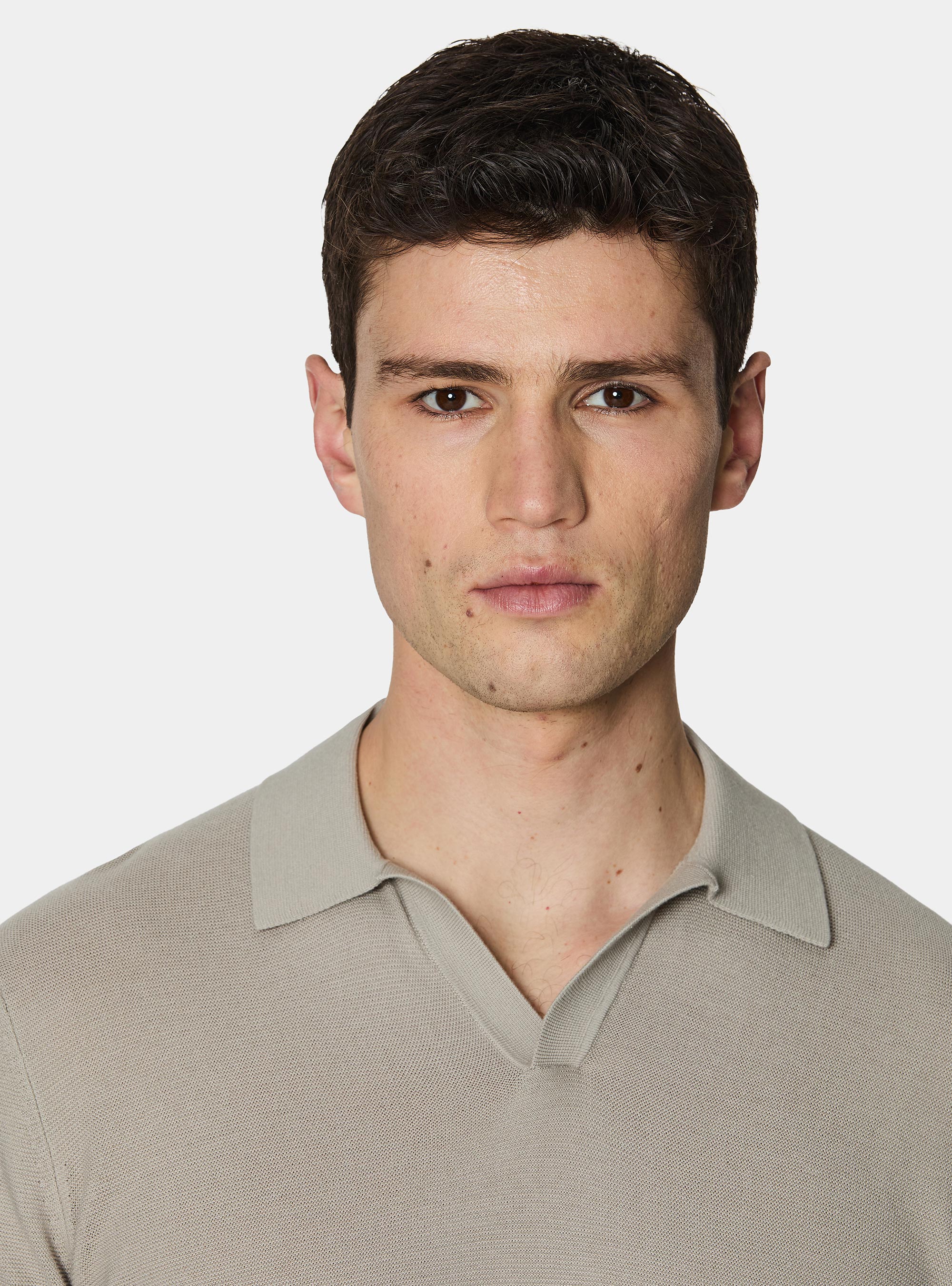 Knitted links polo shirt in extra-fine cotton, SAND