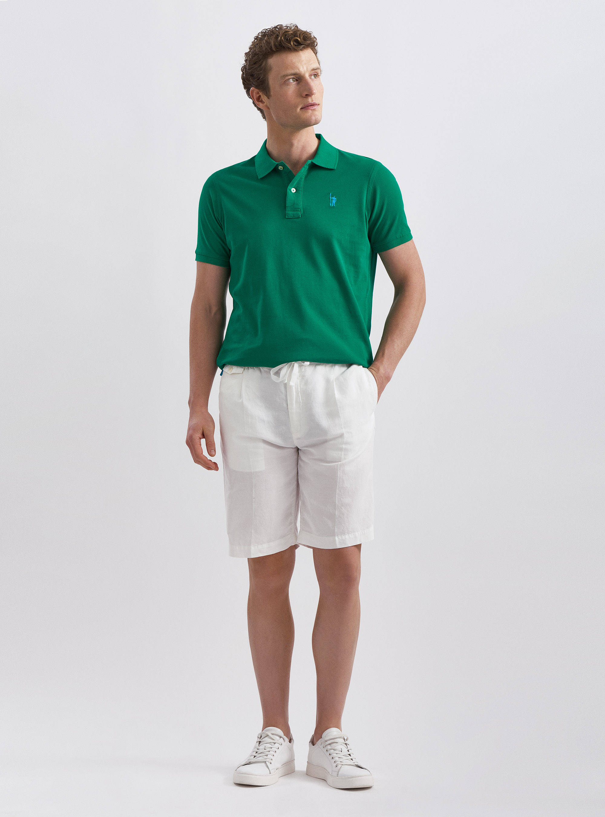Linen Bermuda shorts with drawstrings, WHITE