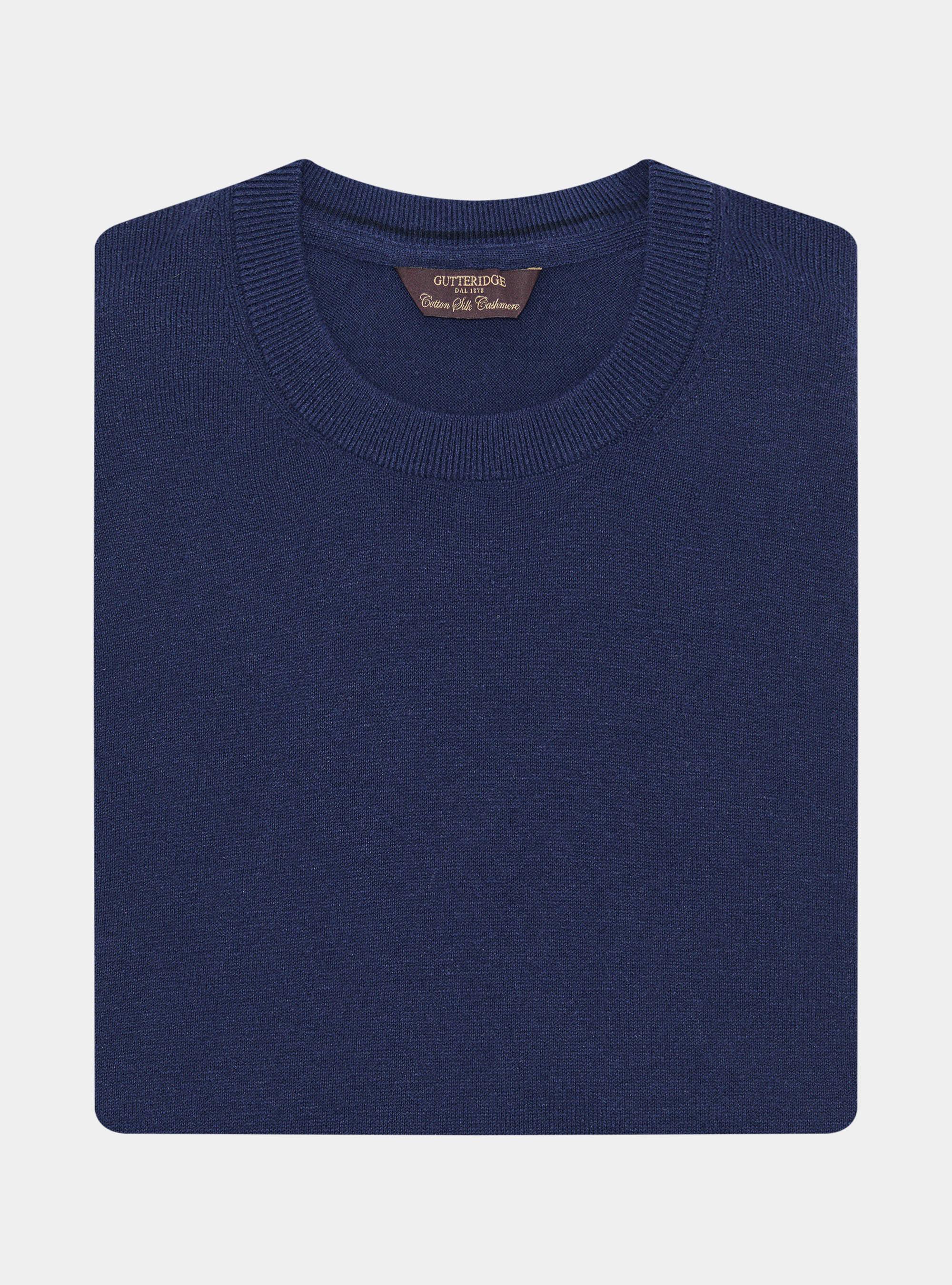 Punto de cuello redondo de algodón, seda y cachemira, AZUL TINTA