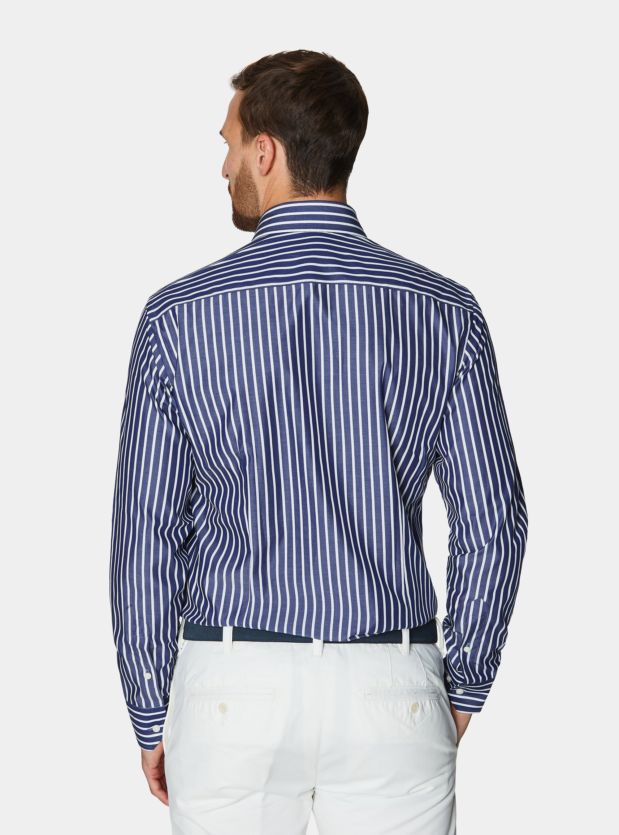 Camisa a rayas de popel&iacute;n de algod&oacute;n, AZUL MARINO