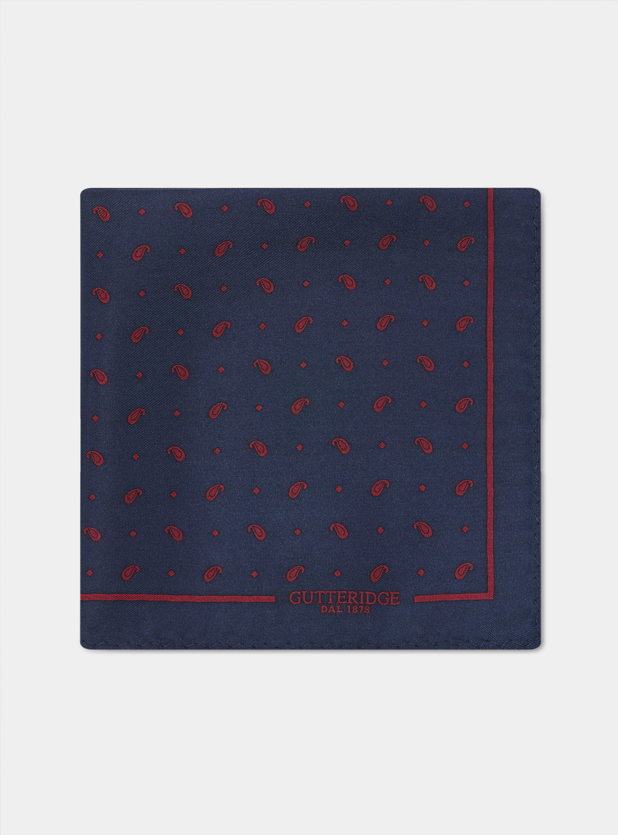 Pochette paisley in seta stampata, NAVY/BORDEAUX B054