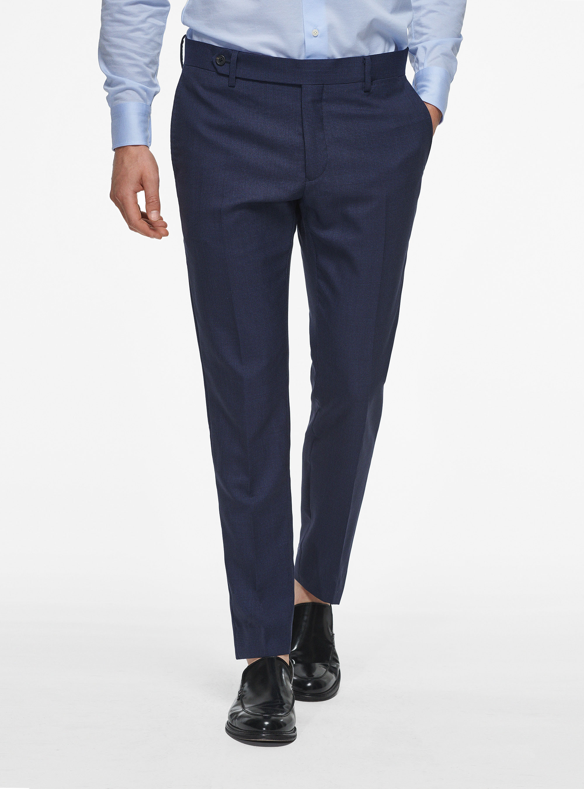 Pantaloni in pura lana pied de poule, BLU NAVY