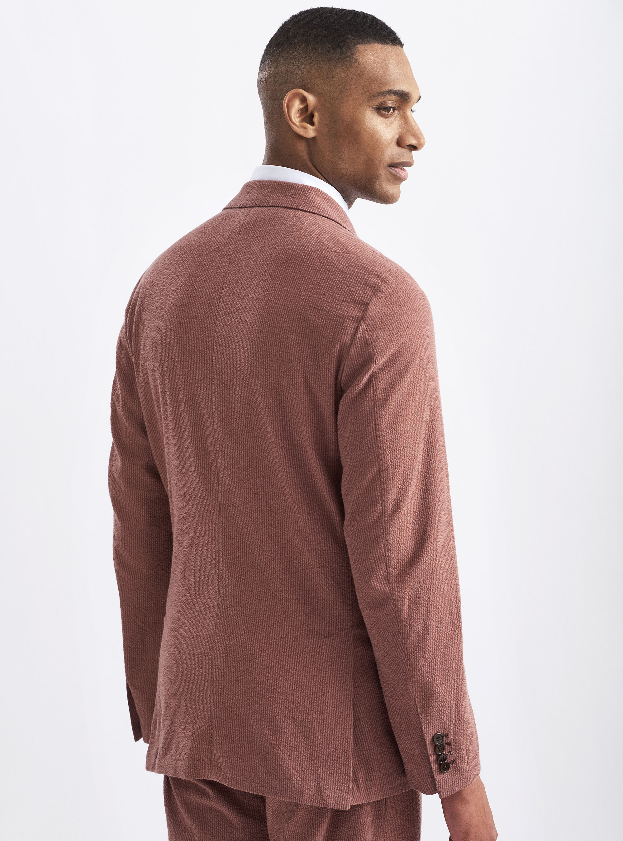 Giacca per abito seersucker in cotone stretch, TABACCO