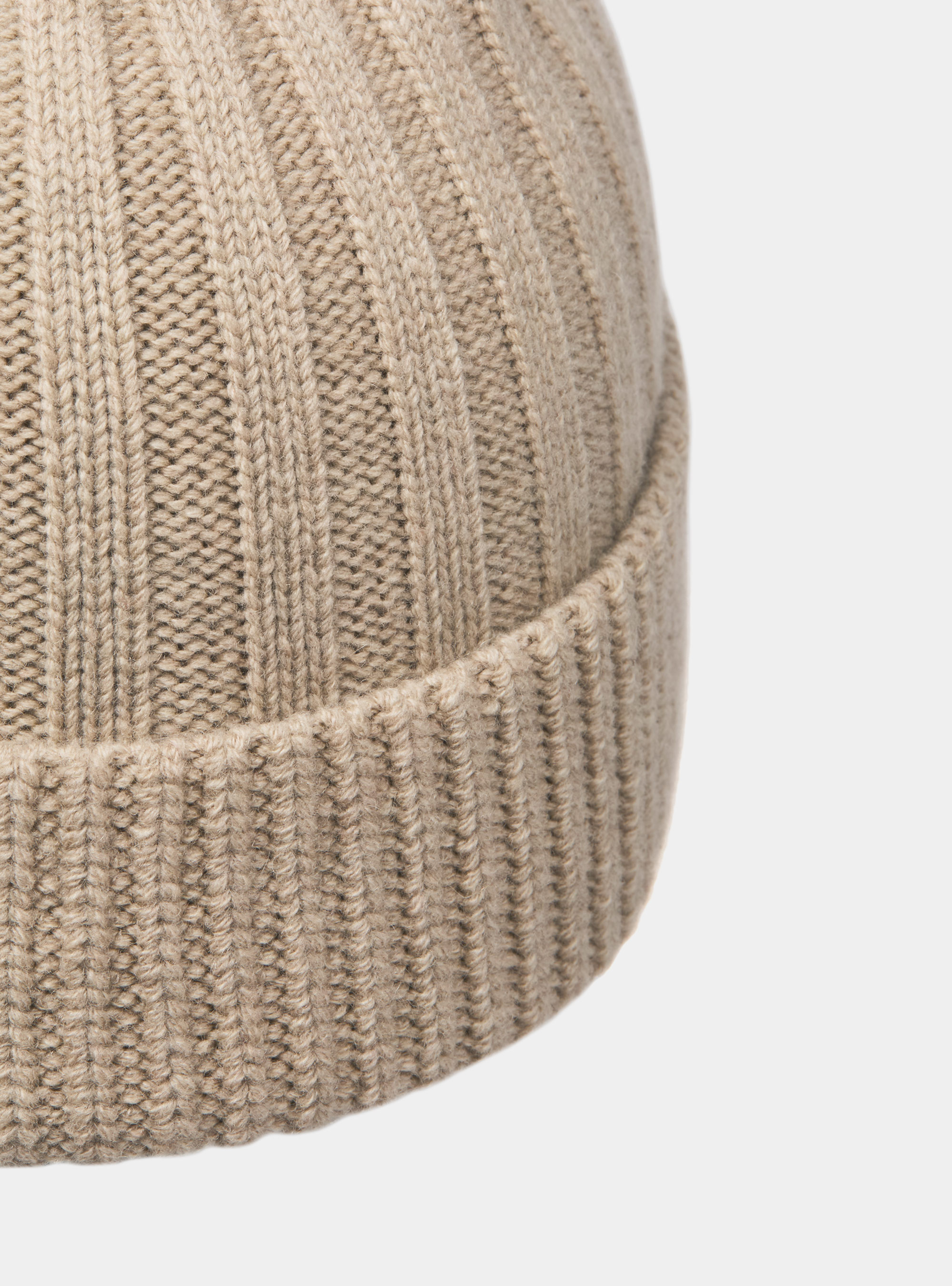 English rib cashmere blend beanie, ECRU
