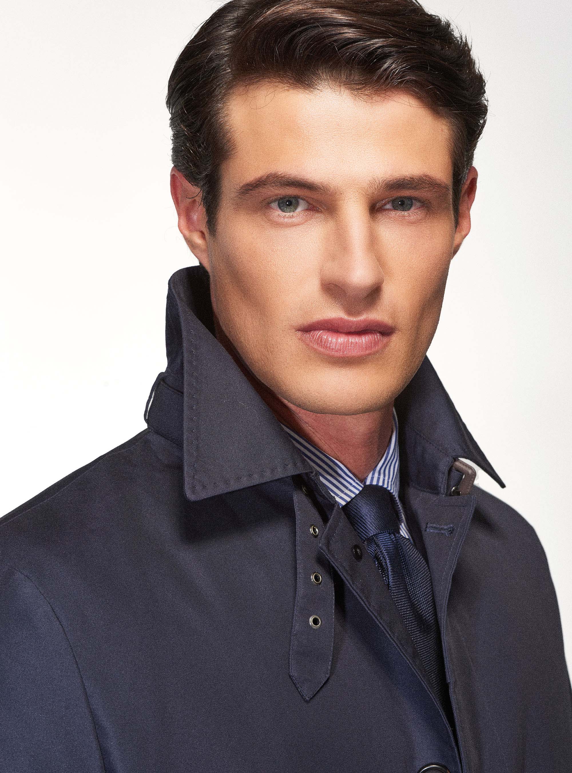 Impermeabile monopetto in cotone tecnico, BLU NAVY