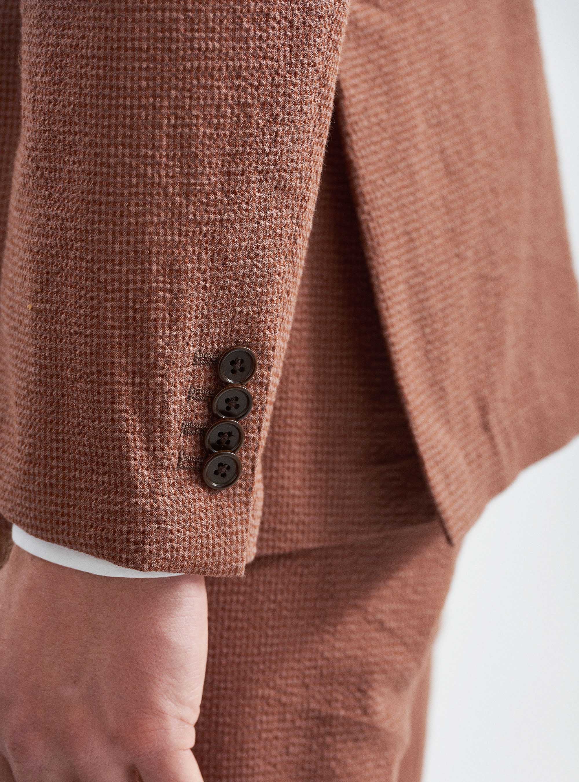 Giacca per abito in cotone stretch seersucker, TABACCO