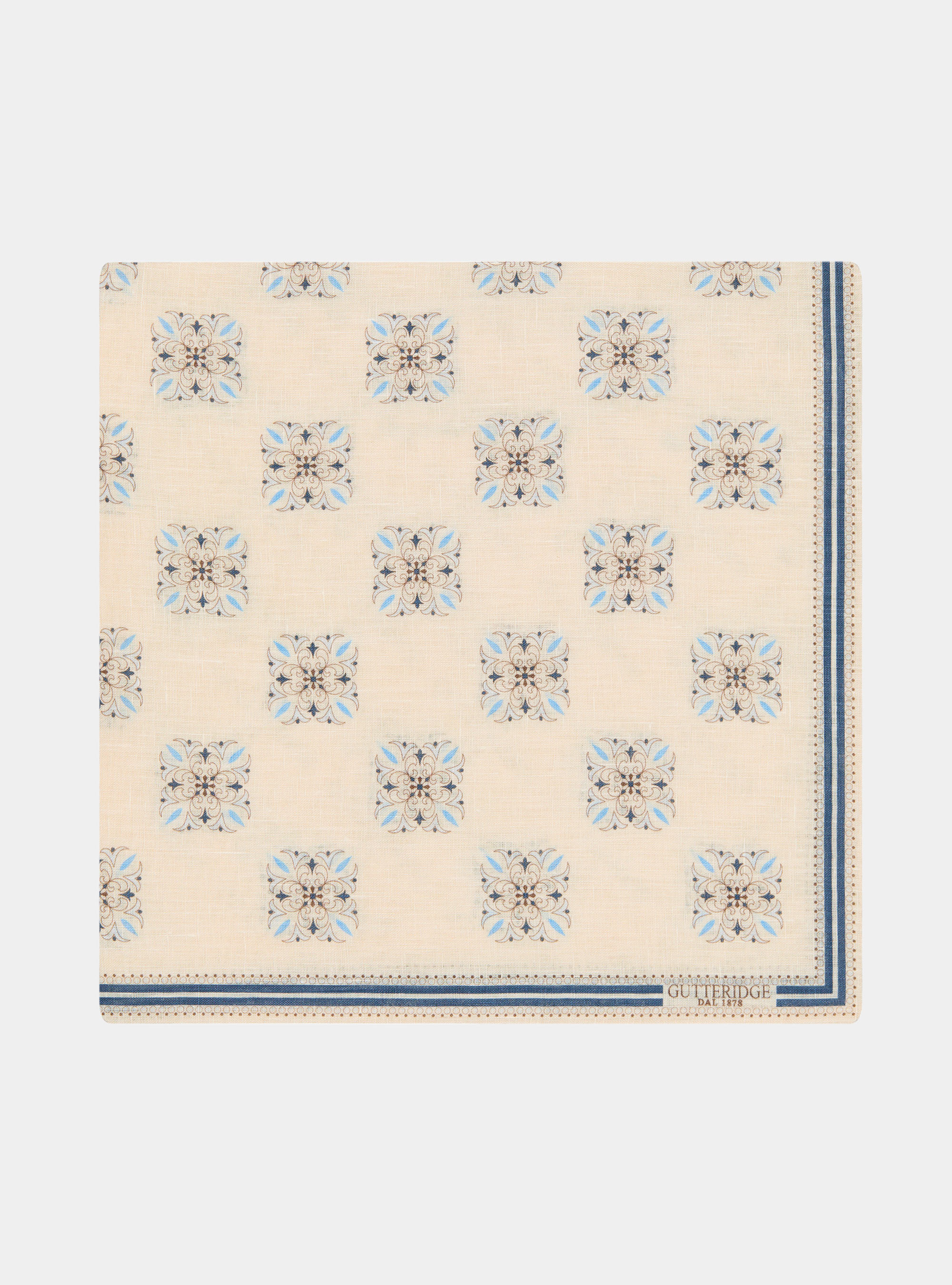Foulard fantasia stampato in lino, ECRU