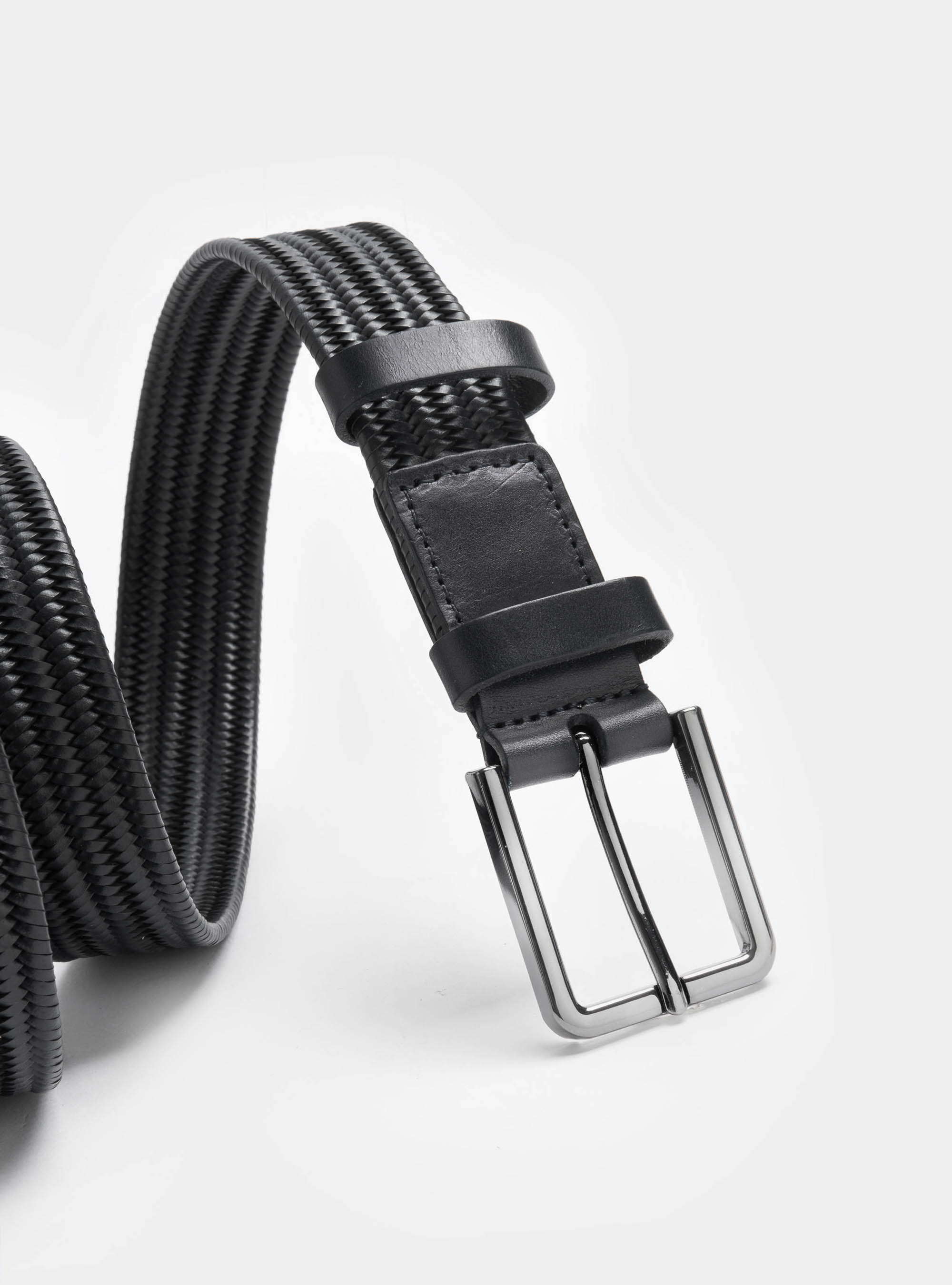Cintura intrecciata in pelle, NERO