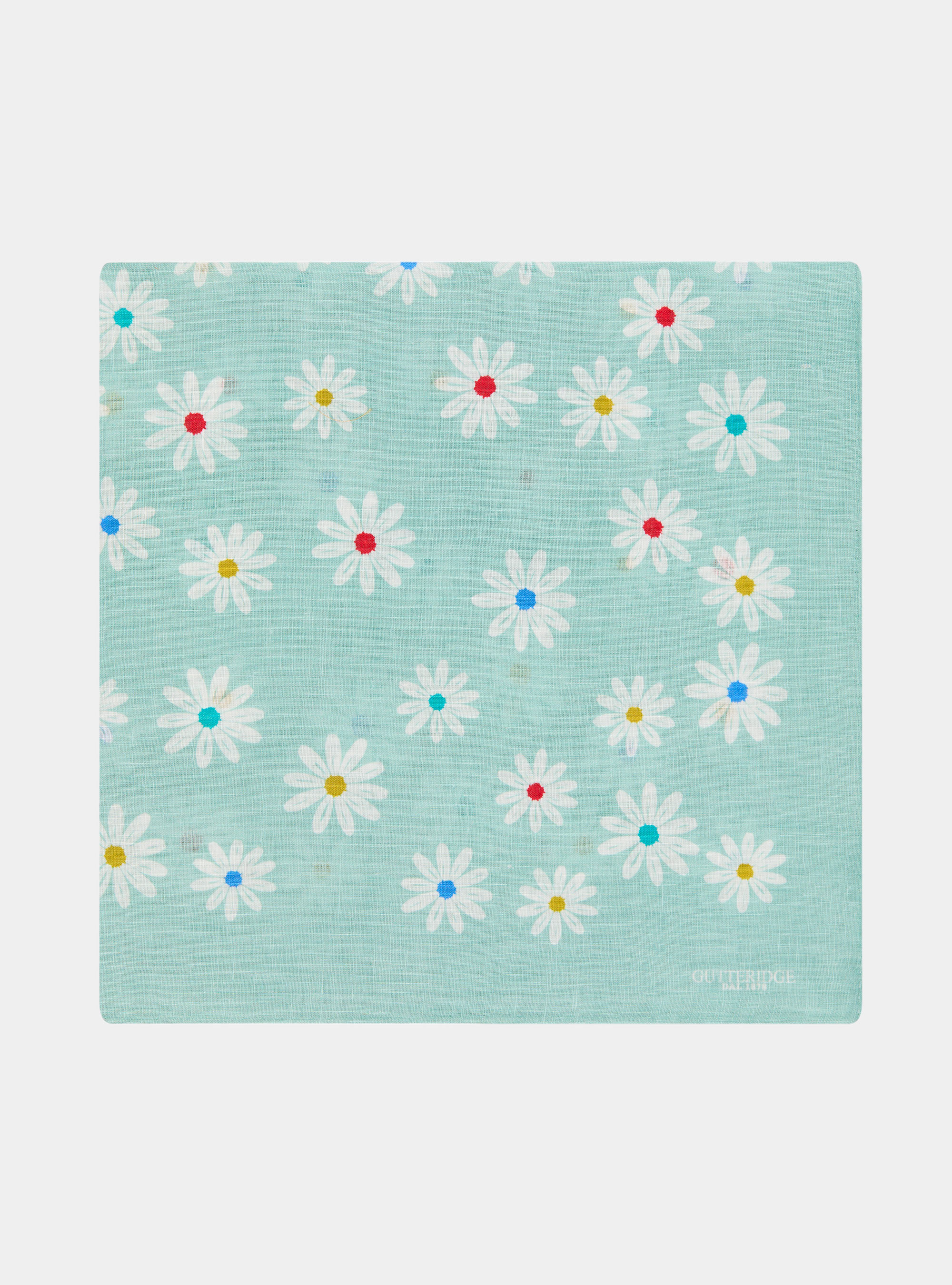 Foulard stampato con fiori in lino, AZZURRO TIFFANY 0277C