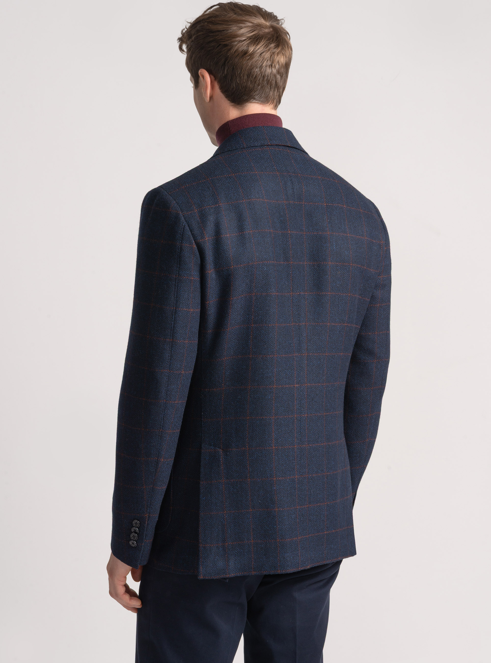 Giacca a quadri  in lana cashmere, BLU NAVY