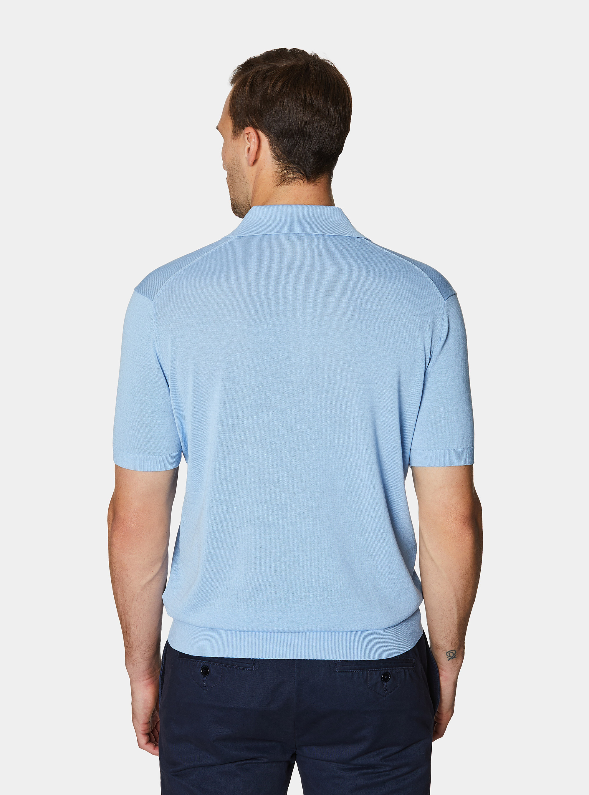 Cotton and silk polo shirt, 0266C AZZURRO