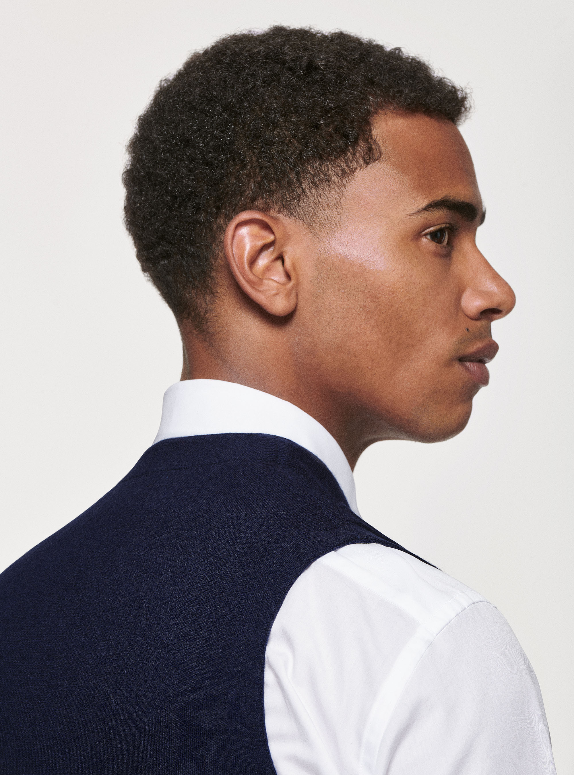 Gilet in maglia doppiopetto in cotone seta e cashmere, BLU NAVY