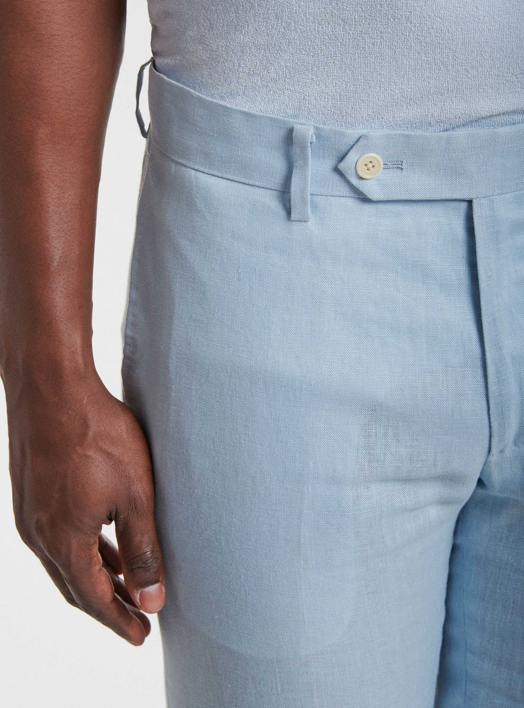 Pantaloni per abito in puro lino, AZZURRO
