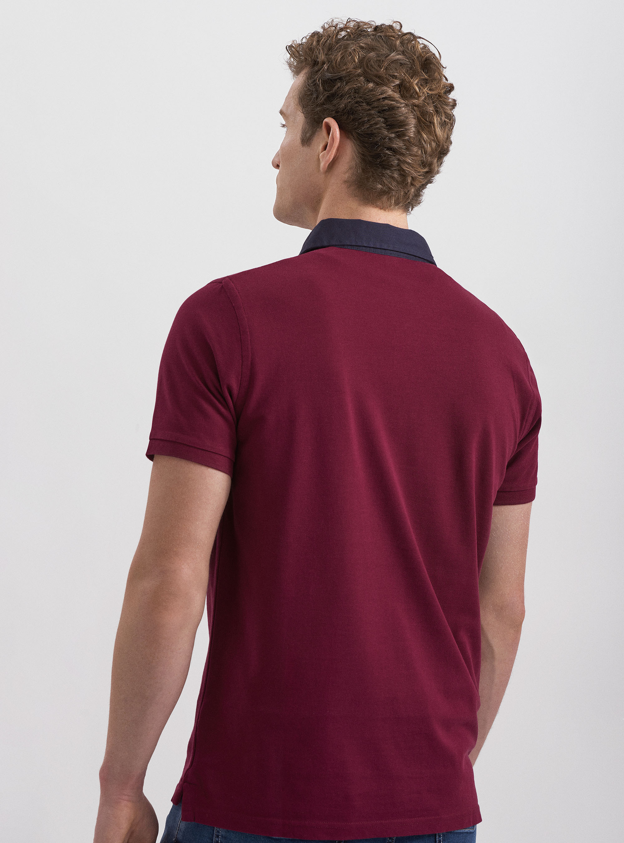 Twill shirt collar polo shirt, BORDEAUX