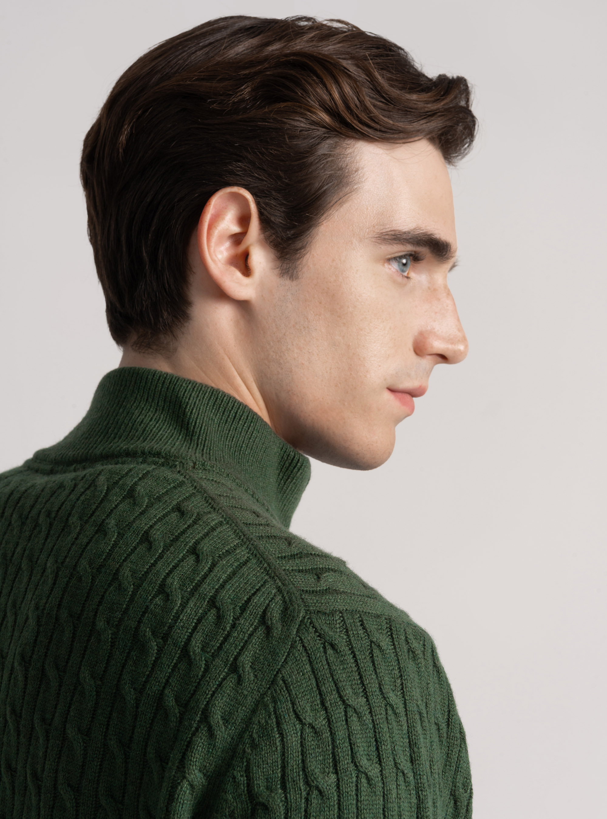 Maglia con collo mock e treccia in misto lana, MILITARE 0609C