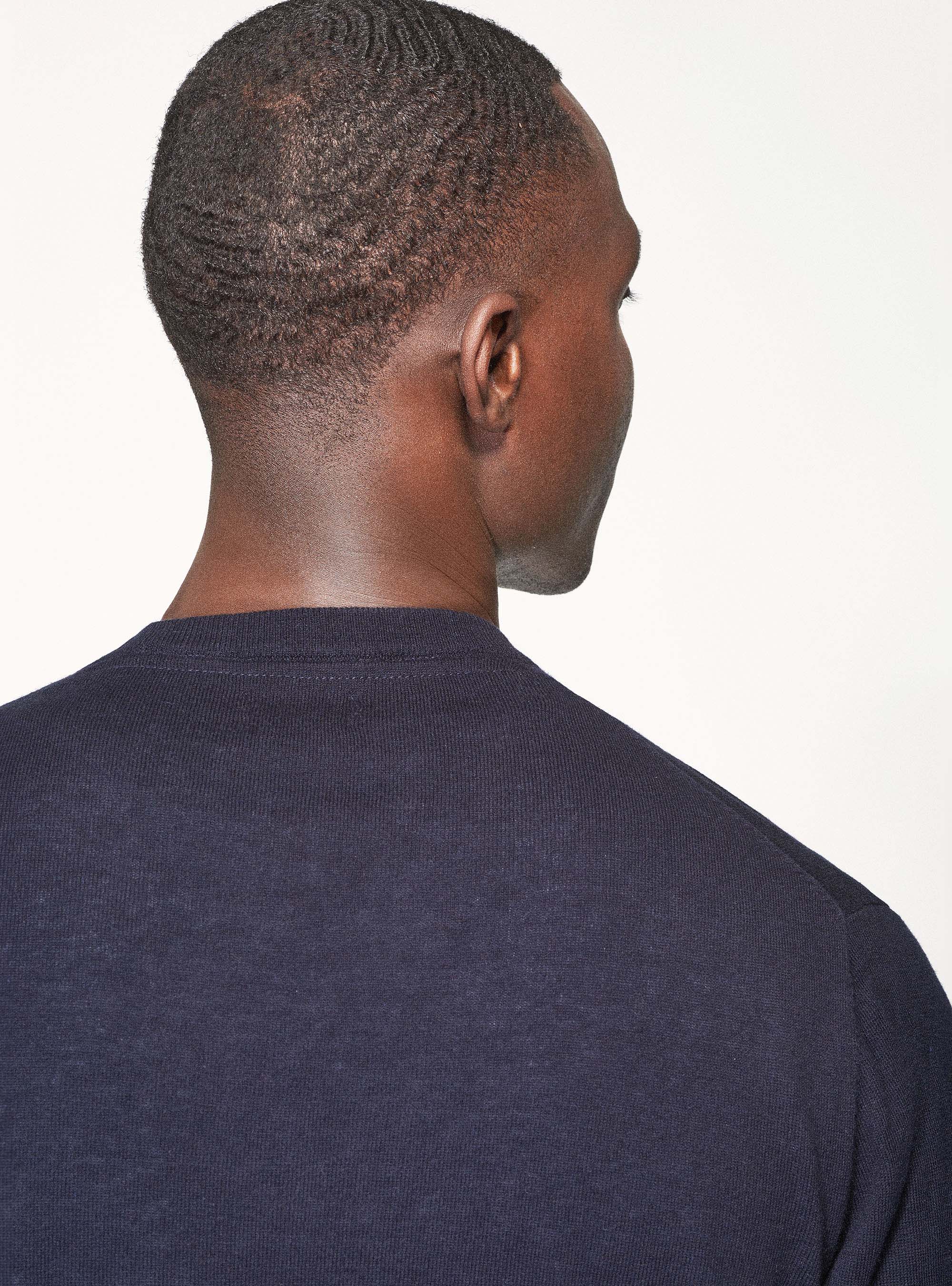 Jersey de cuello redondo de algod&oacute;n, seda y cachemira, AZUL MARINO