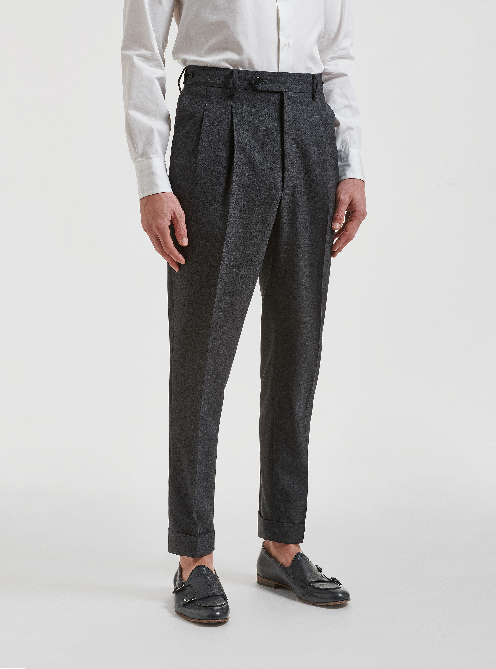Pantaloni con pince in pura lana Vitale Barberis Canonico, ASFALTO