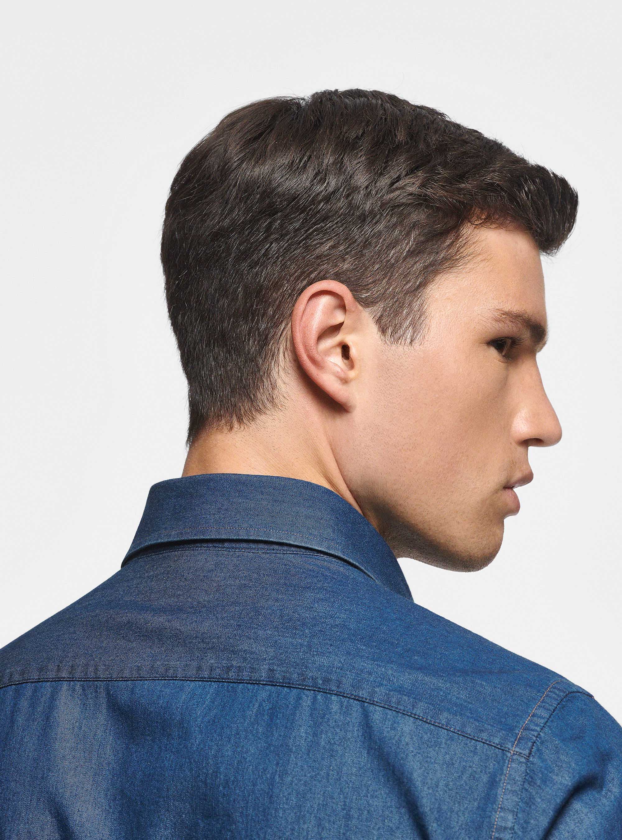 Camicia in cotone chambray, BLU NAVY