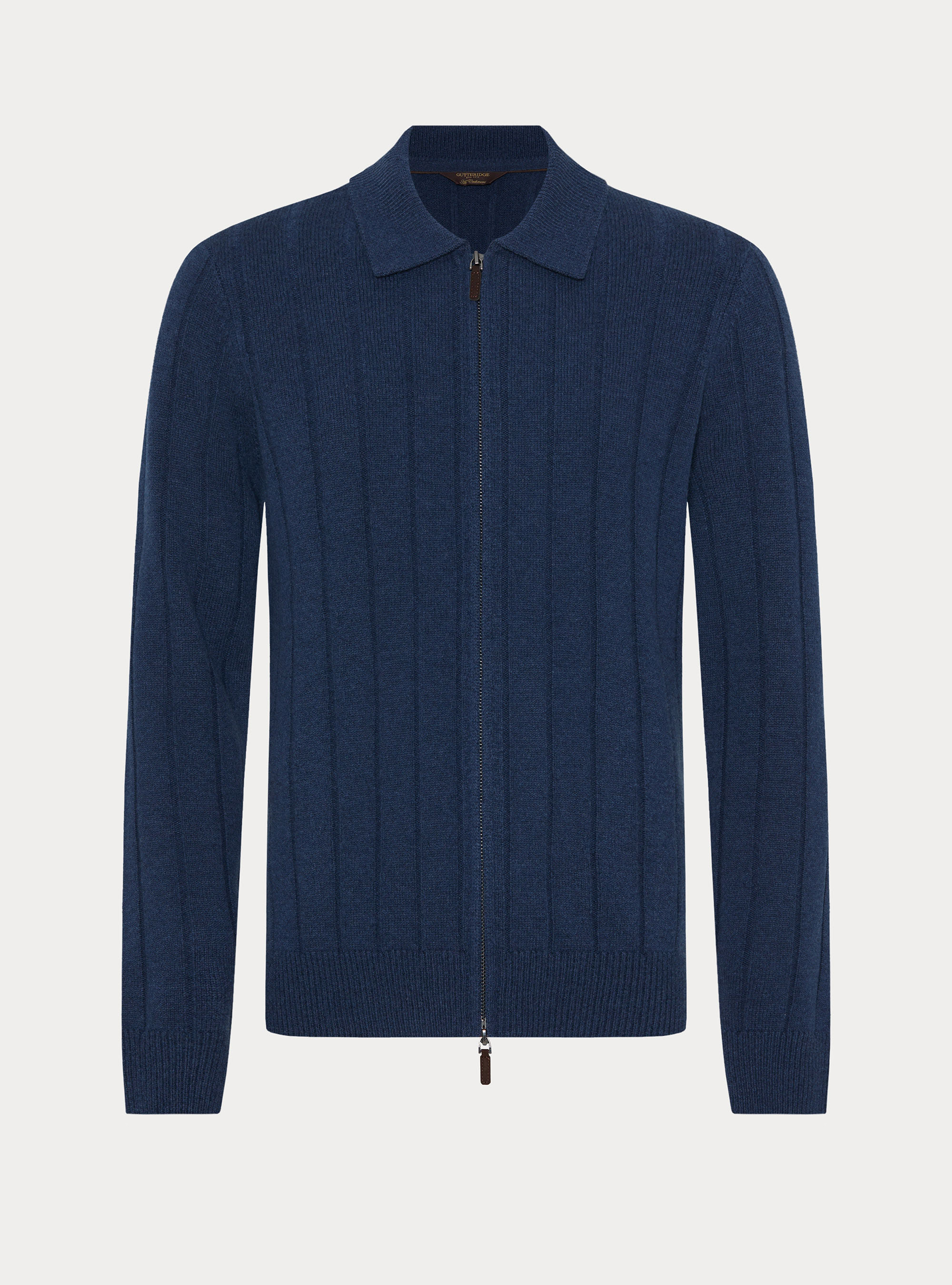 Full-Zip Pullover aus Wolle-Kaschmir mit Flachrippe, INCHIOSTRO 0232C