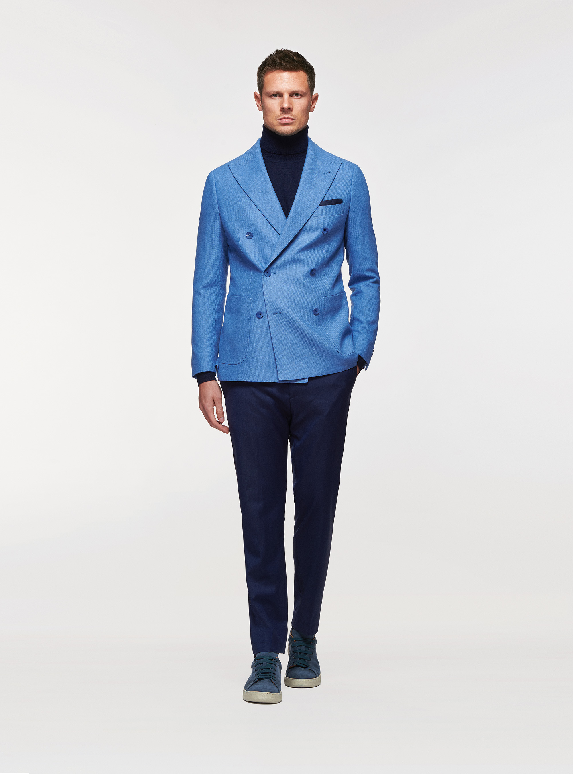 Giacca doppiopetto in flanella di lana Duemilagori, AZZURRO