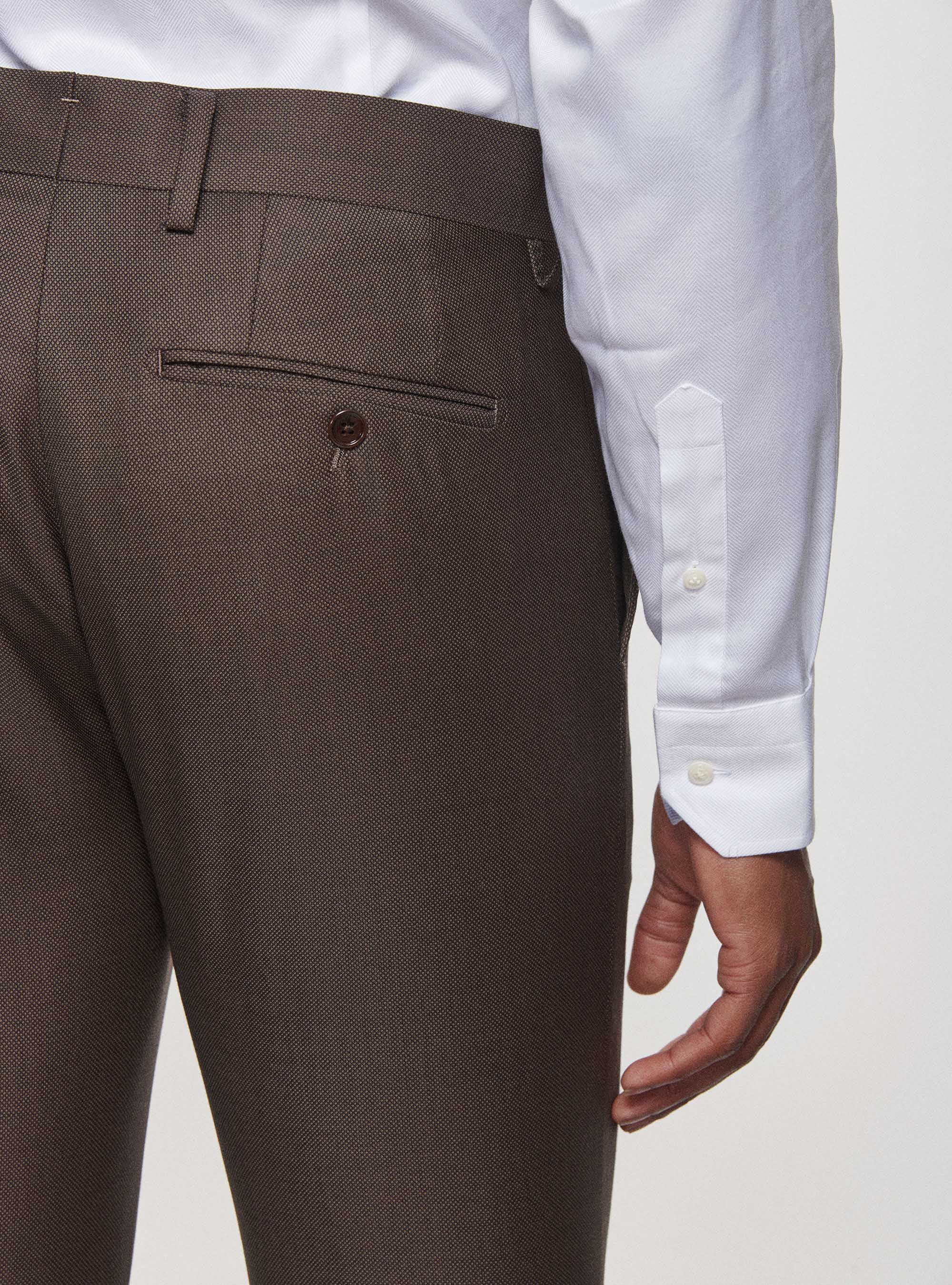 Pantaloni occhio di pernice in pura lana, MARRONE