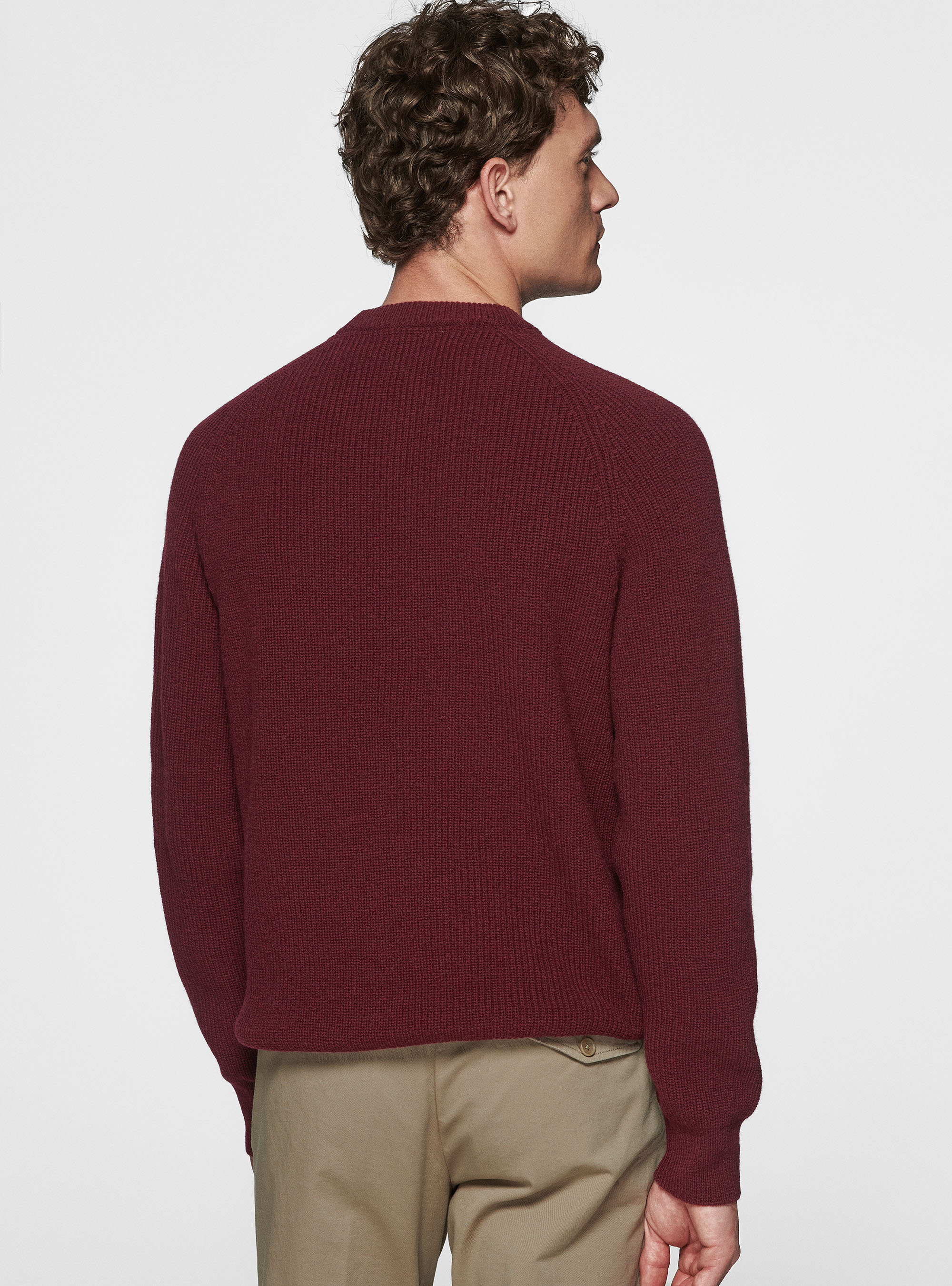 Maglia girocollo in lana merino costa perlata, BORDEAUX