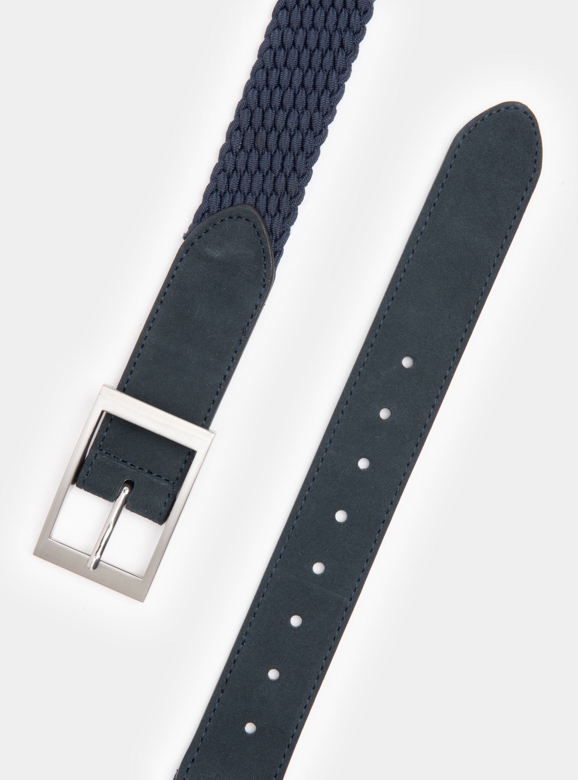 Cintura intrecciata elastica con finiture in suede, BLU NAVY