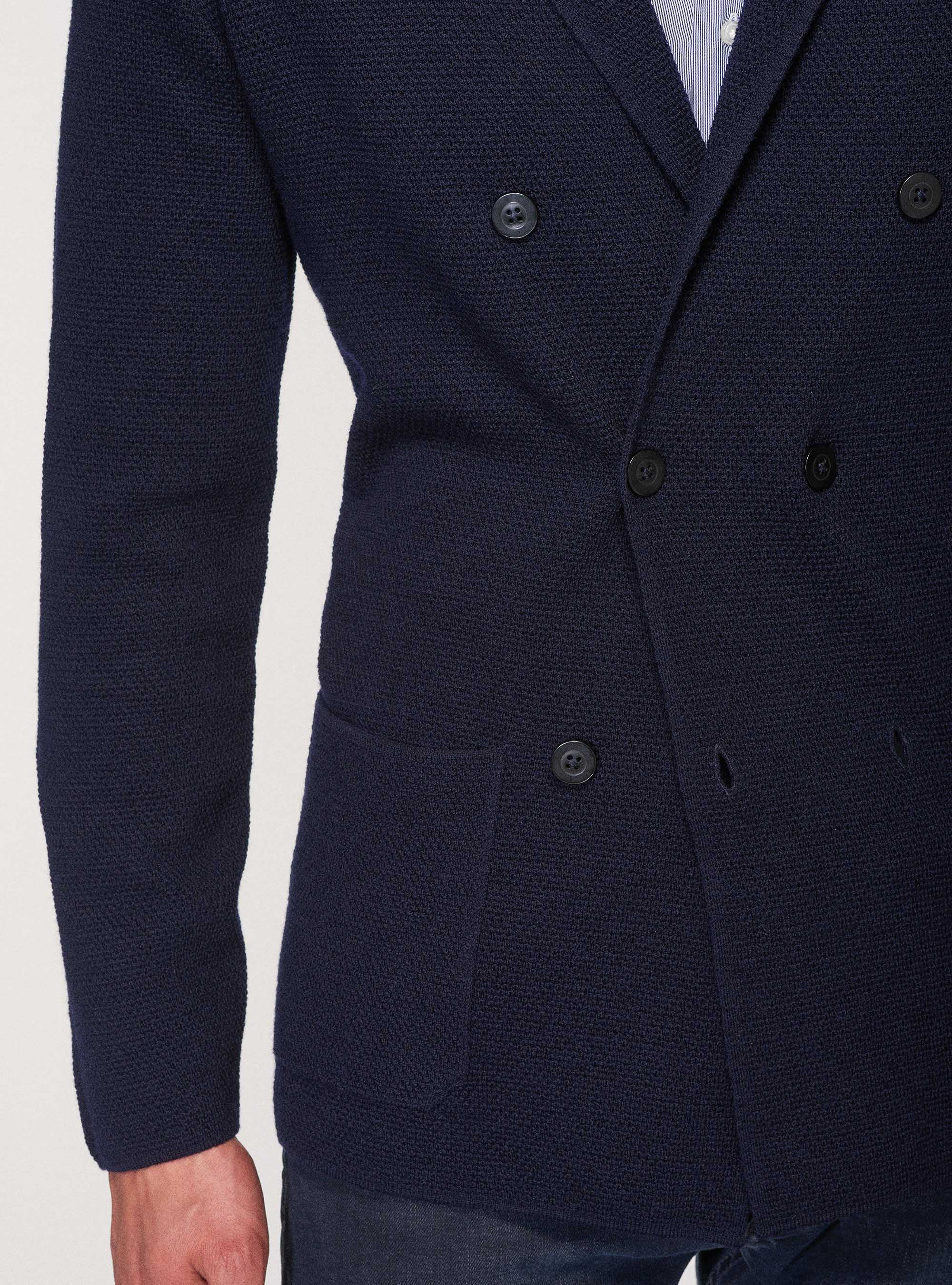 Cardigan in maglia doppiopetto in pura lana merino, BLU NAVY
