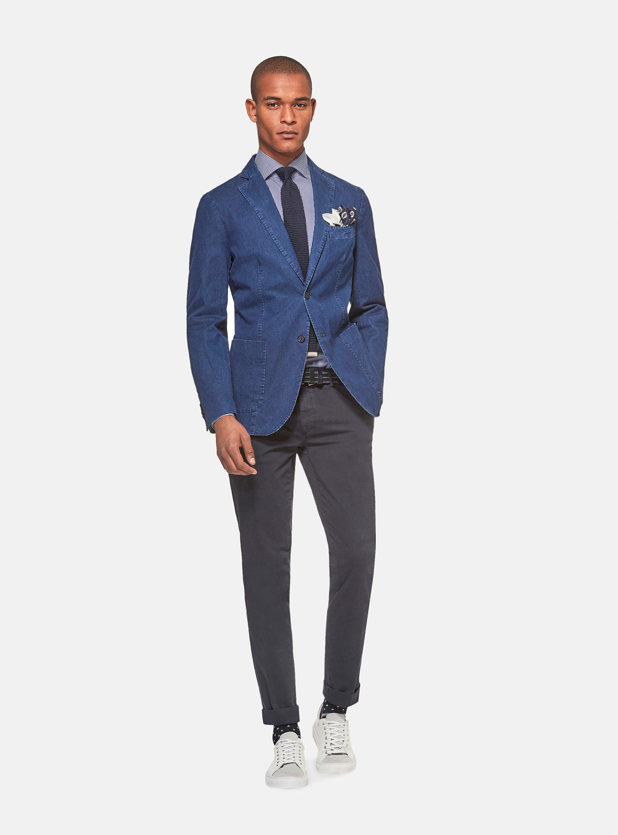 Pantaloni chino in twill di cotone stretch, BLU NAVY