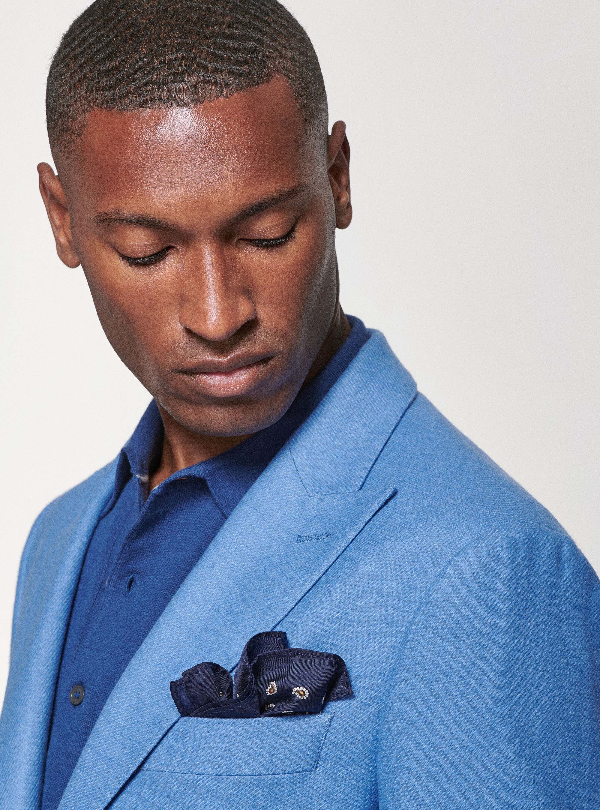 Giacca in flanella di lana Duemilagori con revers a lancia, AZZURRO