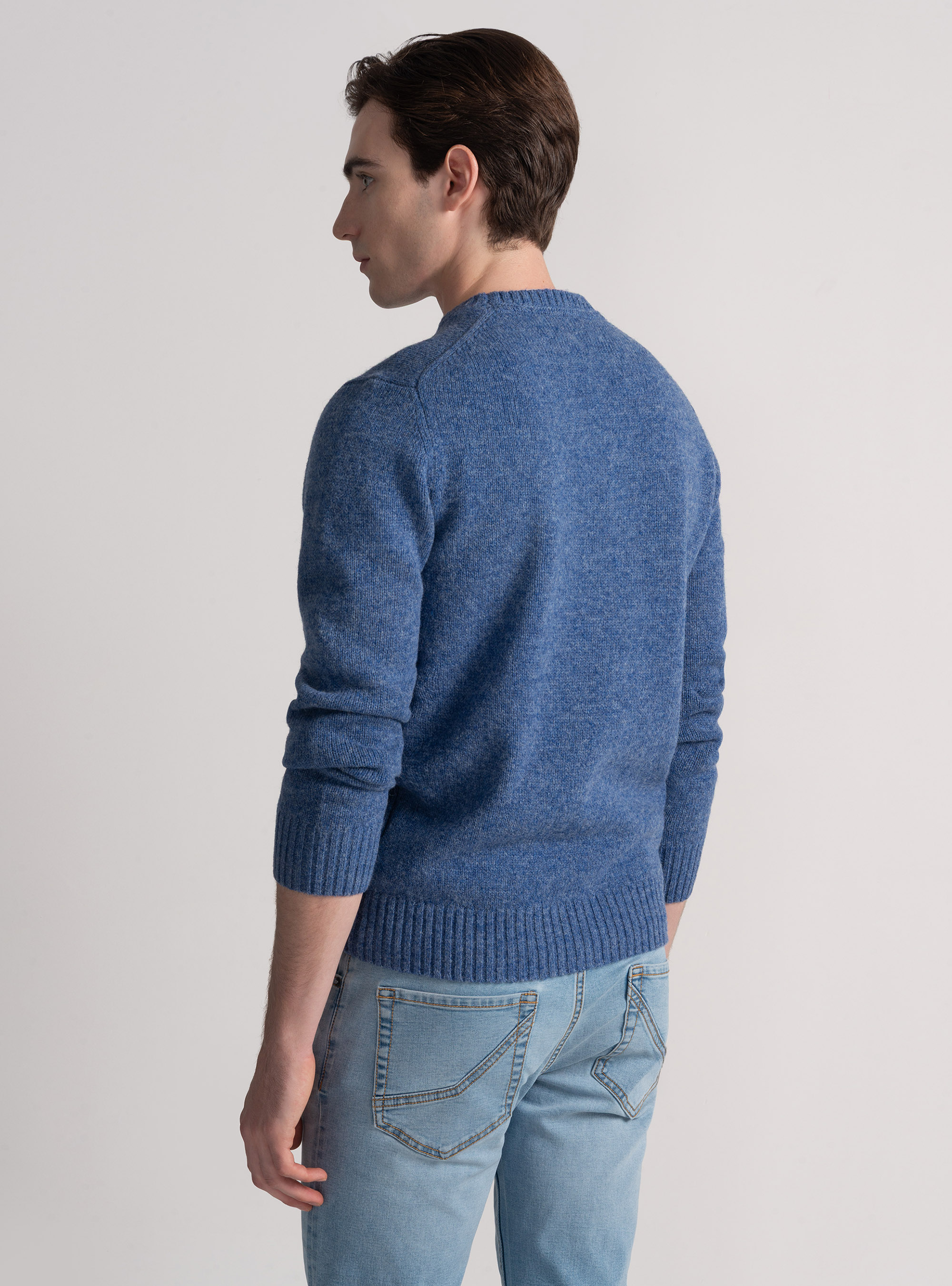 Punto de lana Shetland con cuello redondo, 0243C DENIM