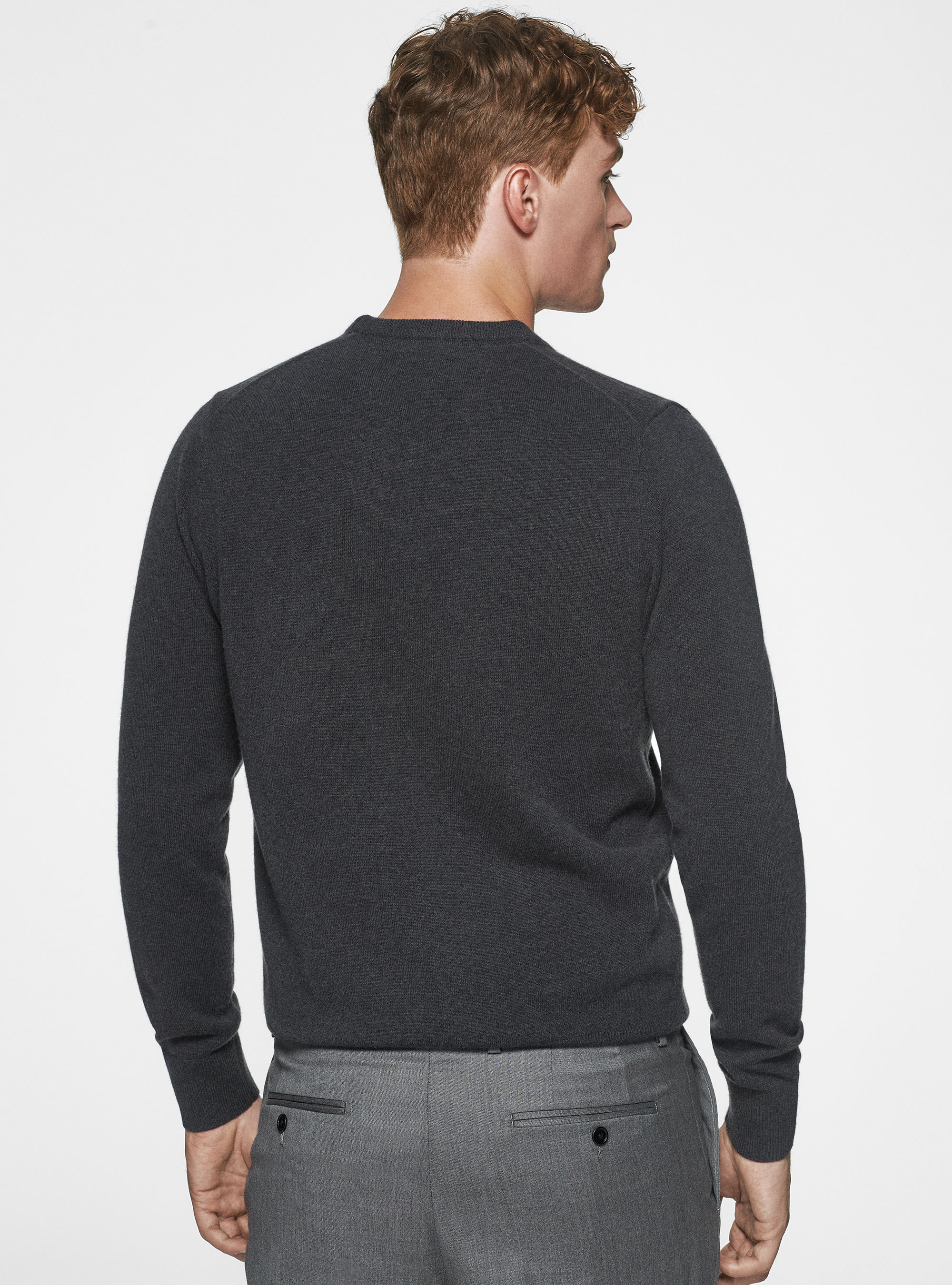 Maglia girocollo in lambswool e cashmere, ASFALTO