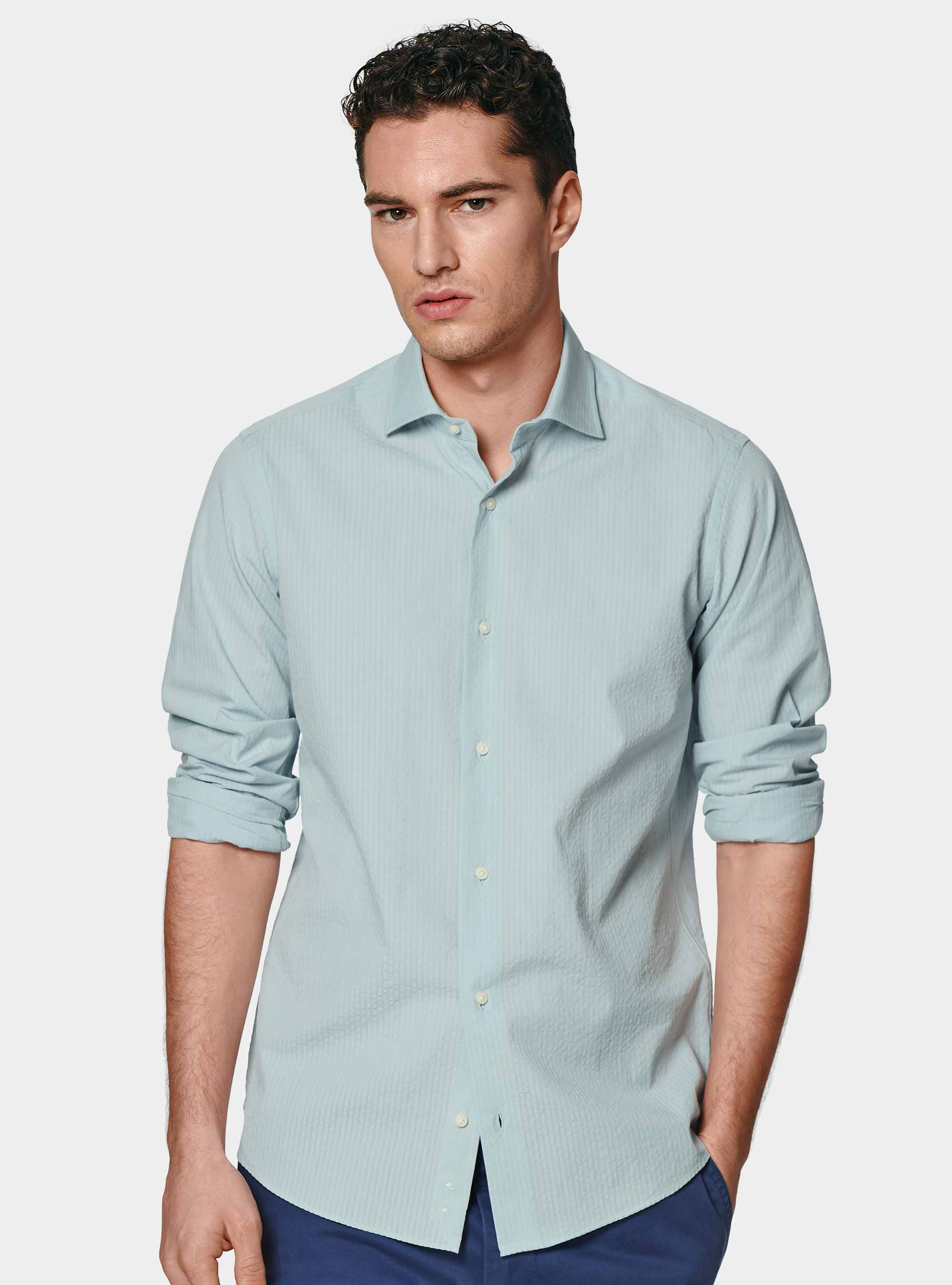Pure cotton seersucker shirt, LIGHT BLUE