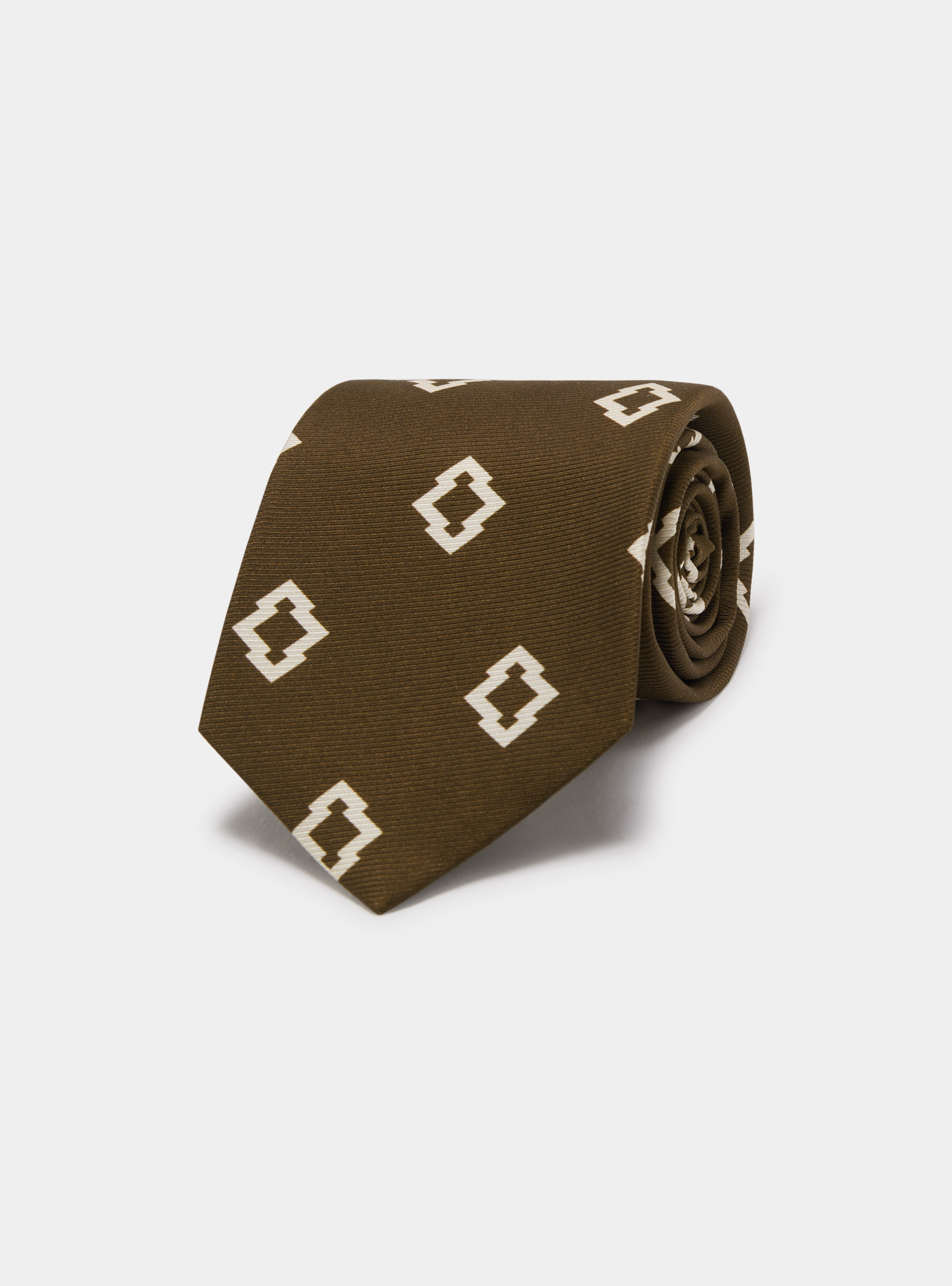 Cravatta in seta stampa etnica, MARRONE