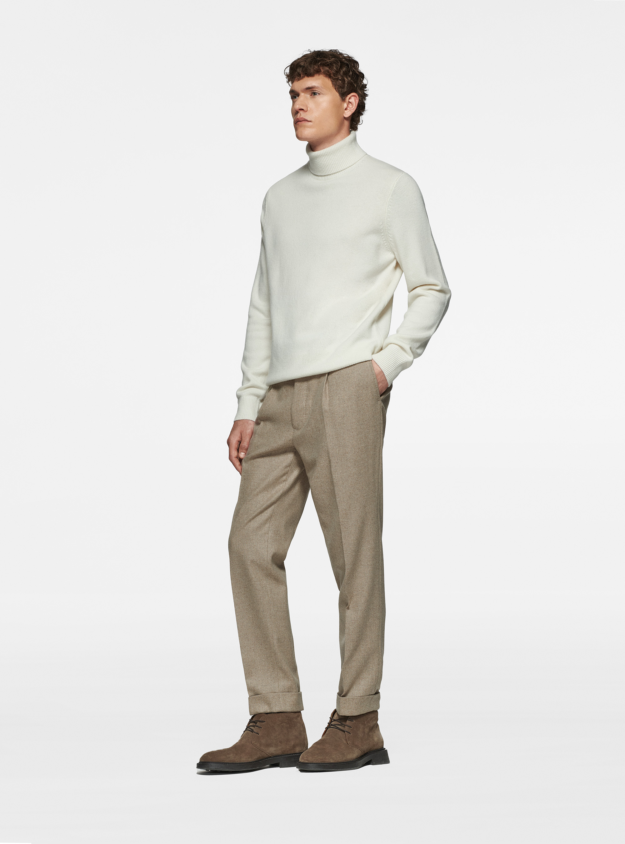 Rollkragenpullover aus Merinowolle, BIANCO 0099C