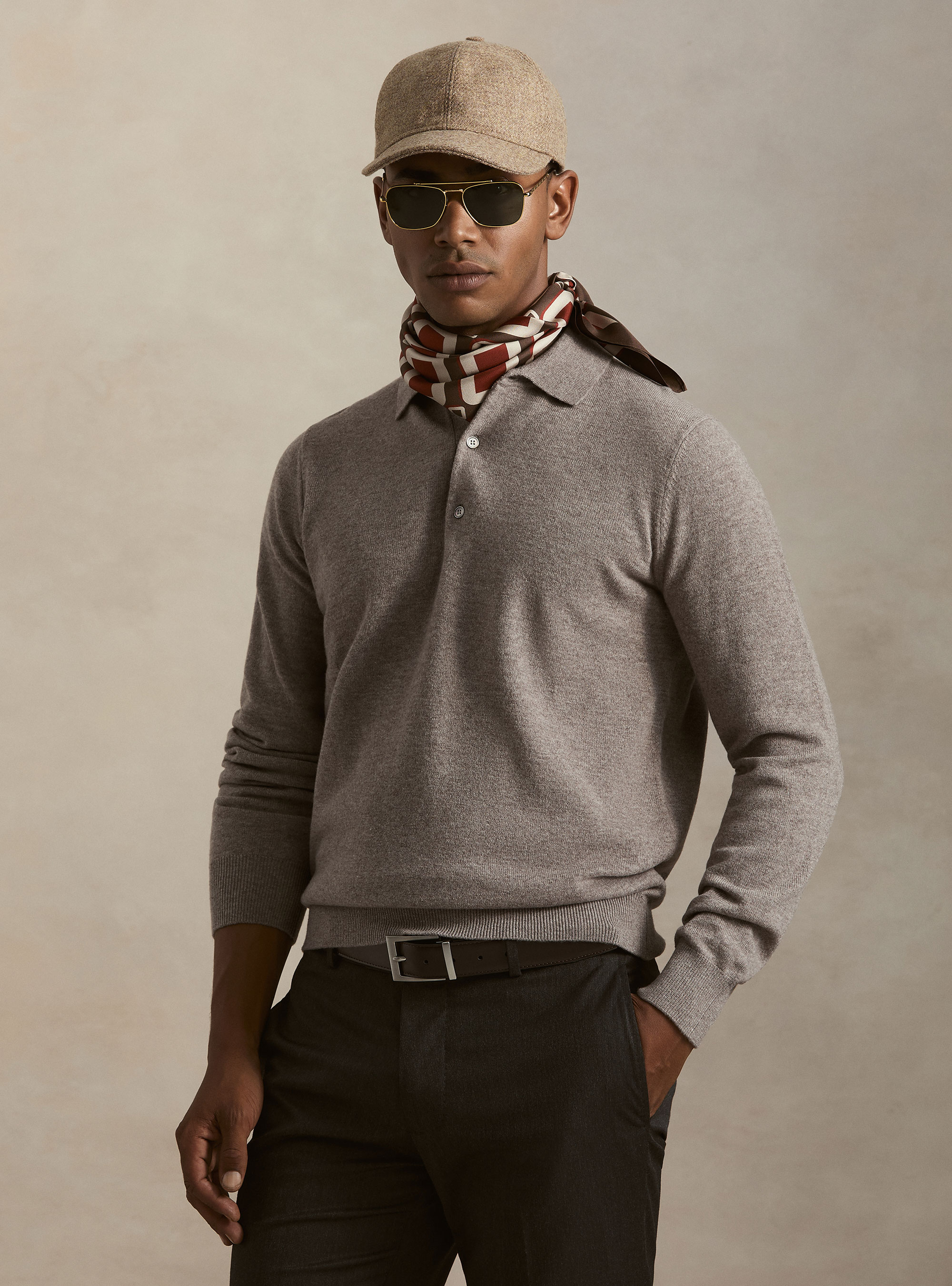 Maglia a polo in lana e cashmere, TORTORA 0542C